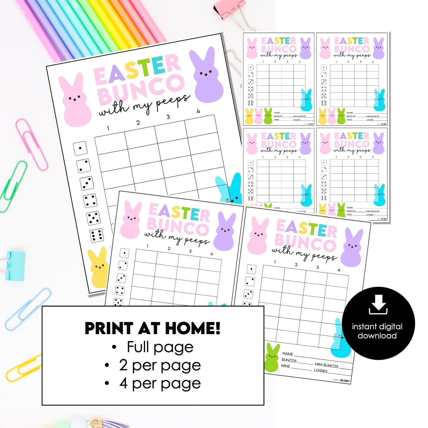 Easter Bunco Score Cards – “With My Peeps” Bunny Theme Printable (Cards Only)