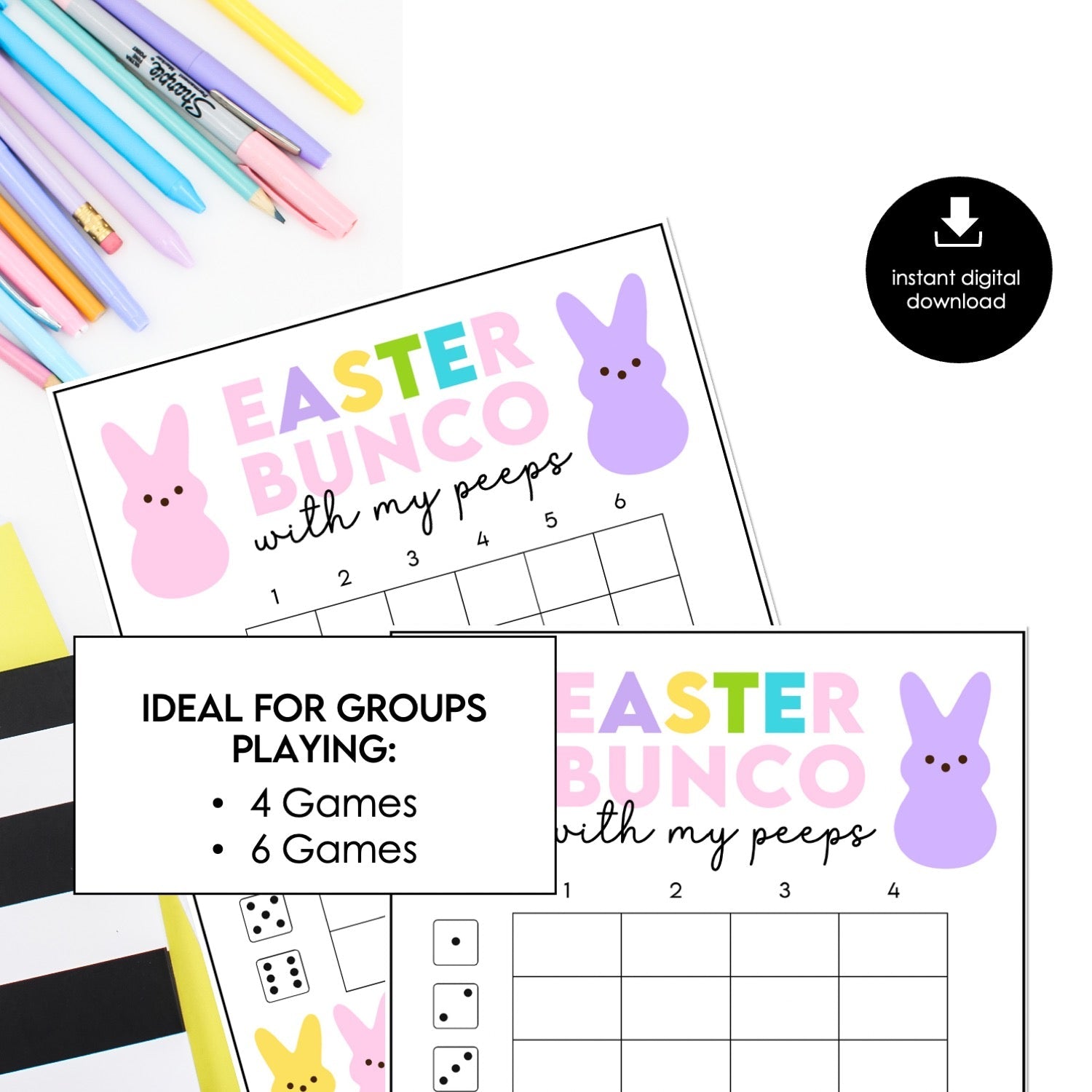 Easter Bunco Score Cards – “With My Peeps” Bunny Theme Printable (Cards Only)