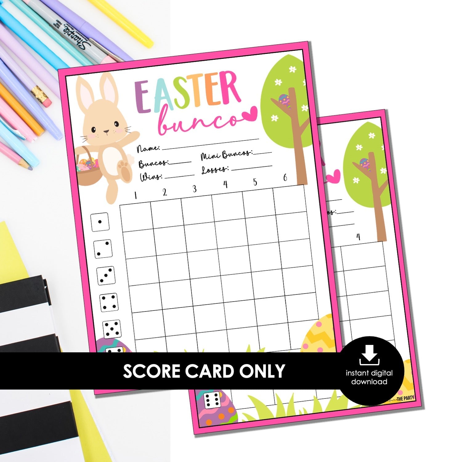 Easter Bunny Bunco Score Cards – Printable Party Game (Cards Only)