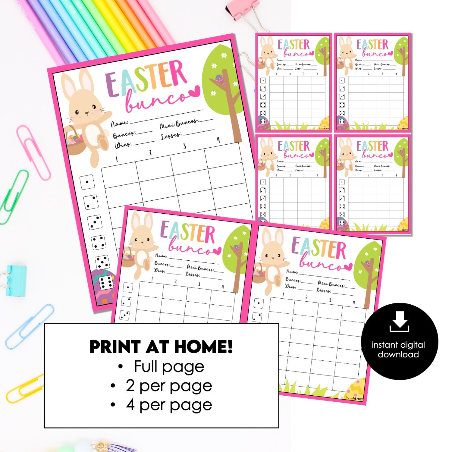 Easter Bunny Bunco Score Cards – Printable Party Game (Cards Only)