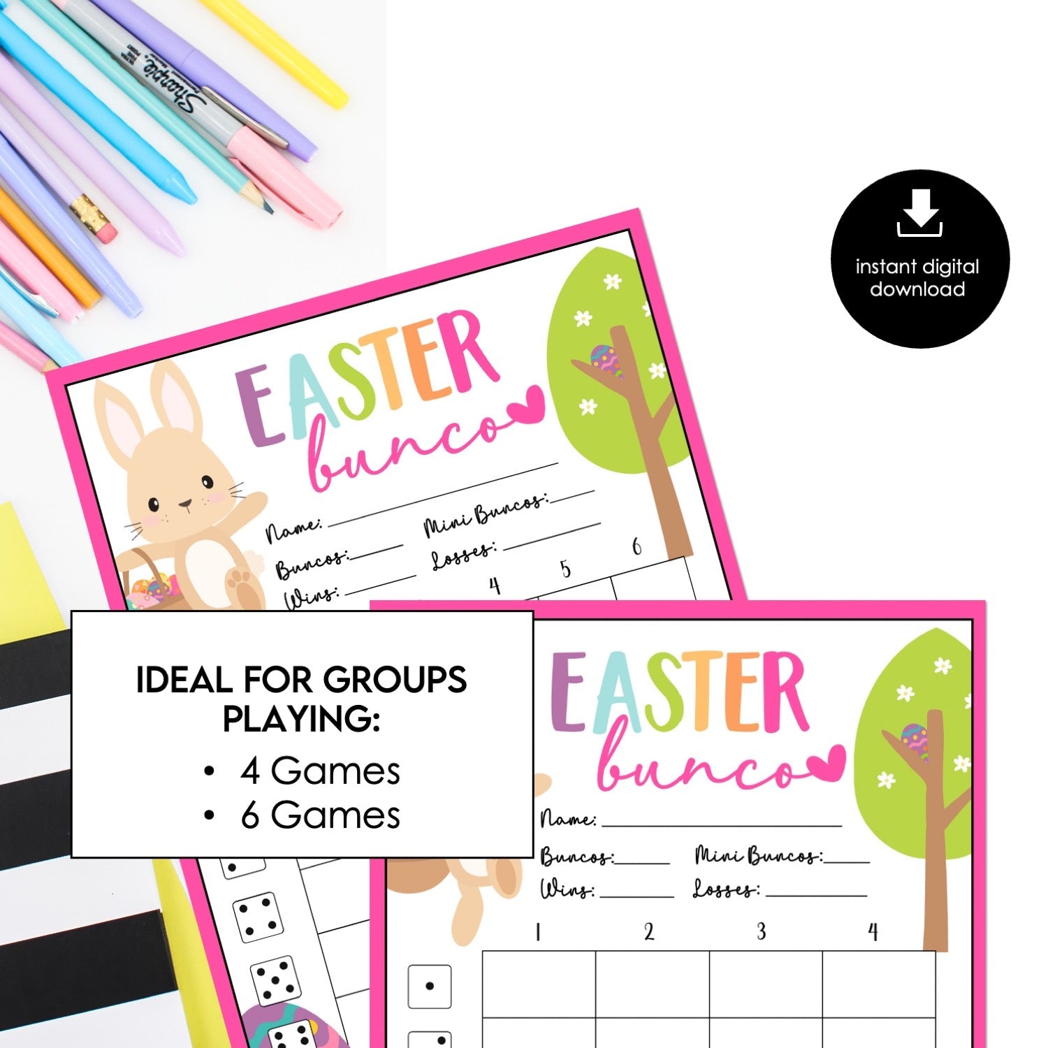 Easter Bunny Bunco Score Cards – Printable Party Game (Cards Only)