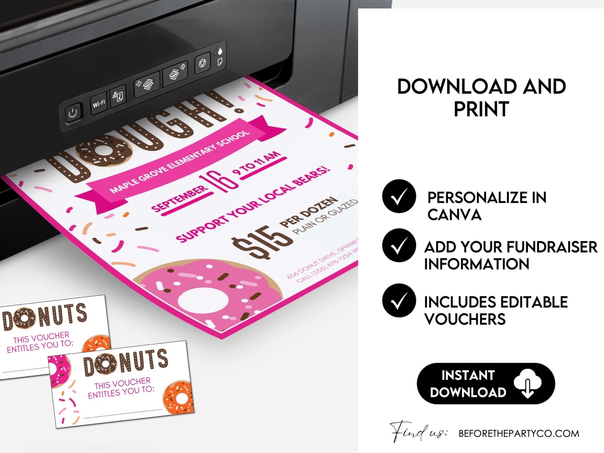 Editable Donut School Fundraiser Flyer 8.5" x 11" – Canva Template - Before The Party