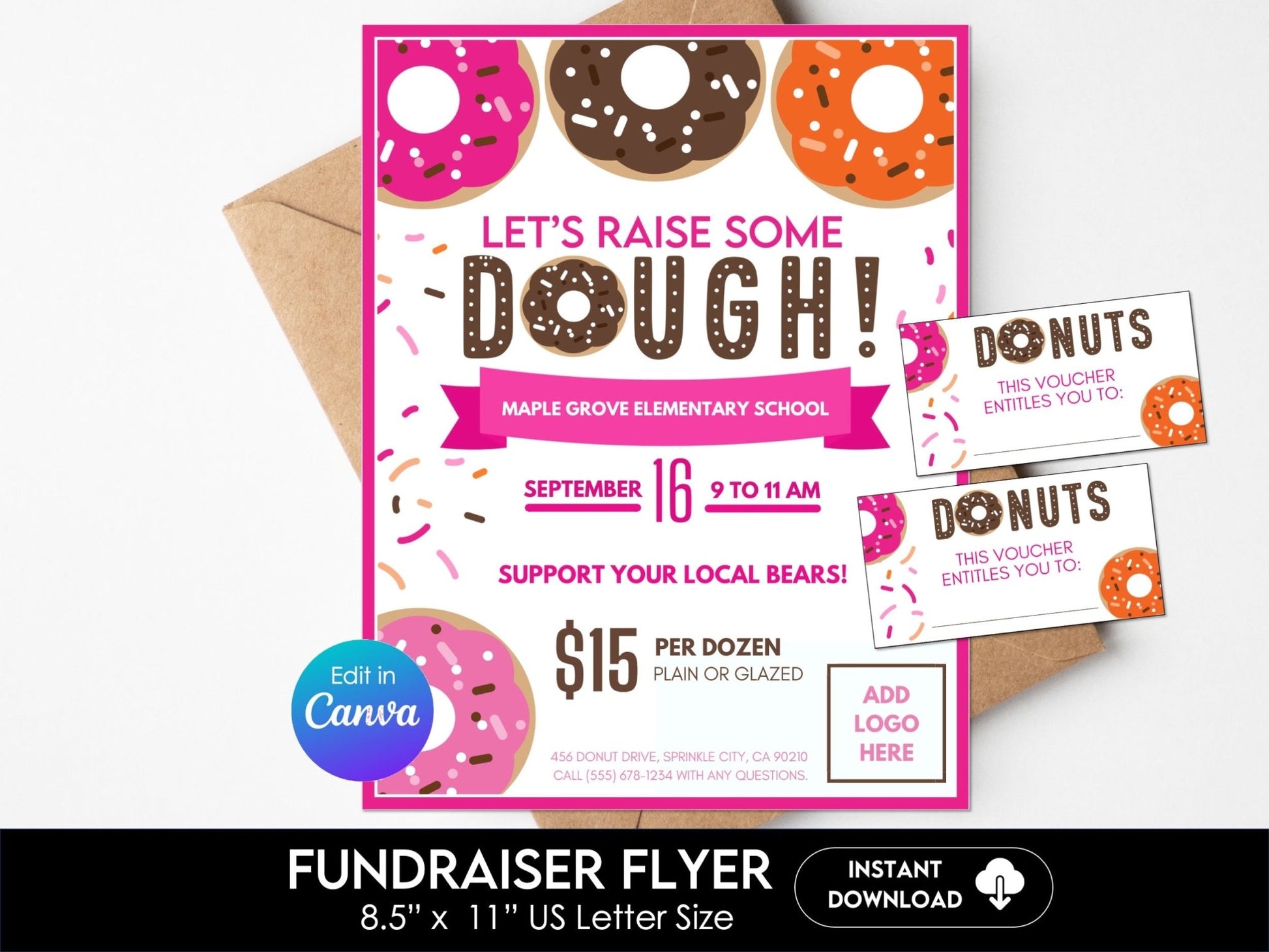 Editable Donut School Fundraiser Flyer 8.5" x 11" – Canva Template - Before The Party