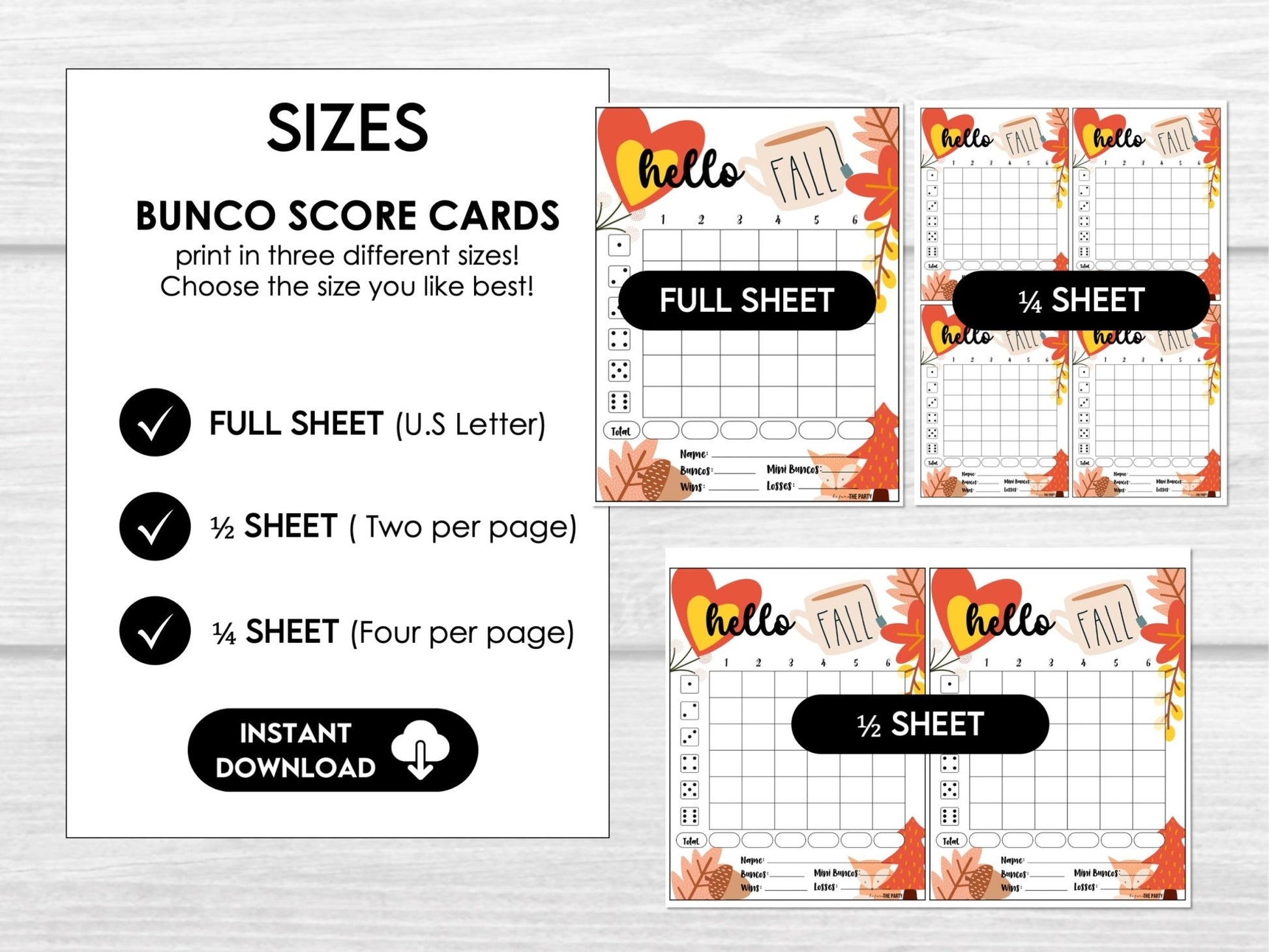 Fall Bunco Score Cards, Autumn Leaves Bunco Score Sheets, FALL harvest Bunco Invitation, Bunco Party Kit - Before The Party