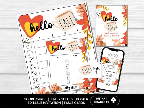 Fall Bunco Score Cards, Autumn Leaves Bunco Score Sheets, FALL harvest Bunco Invitation, Bunco Party Kit - Before The Party