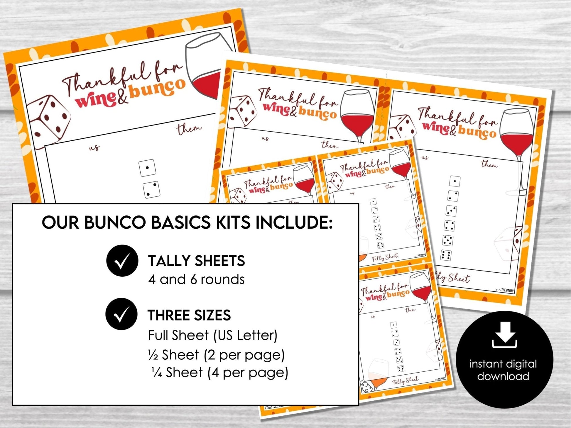 Fall Bunco Score Cards, Wine & Bunco Party Score Sheets, Bunco Tally Sheet, Table Cards