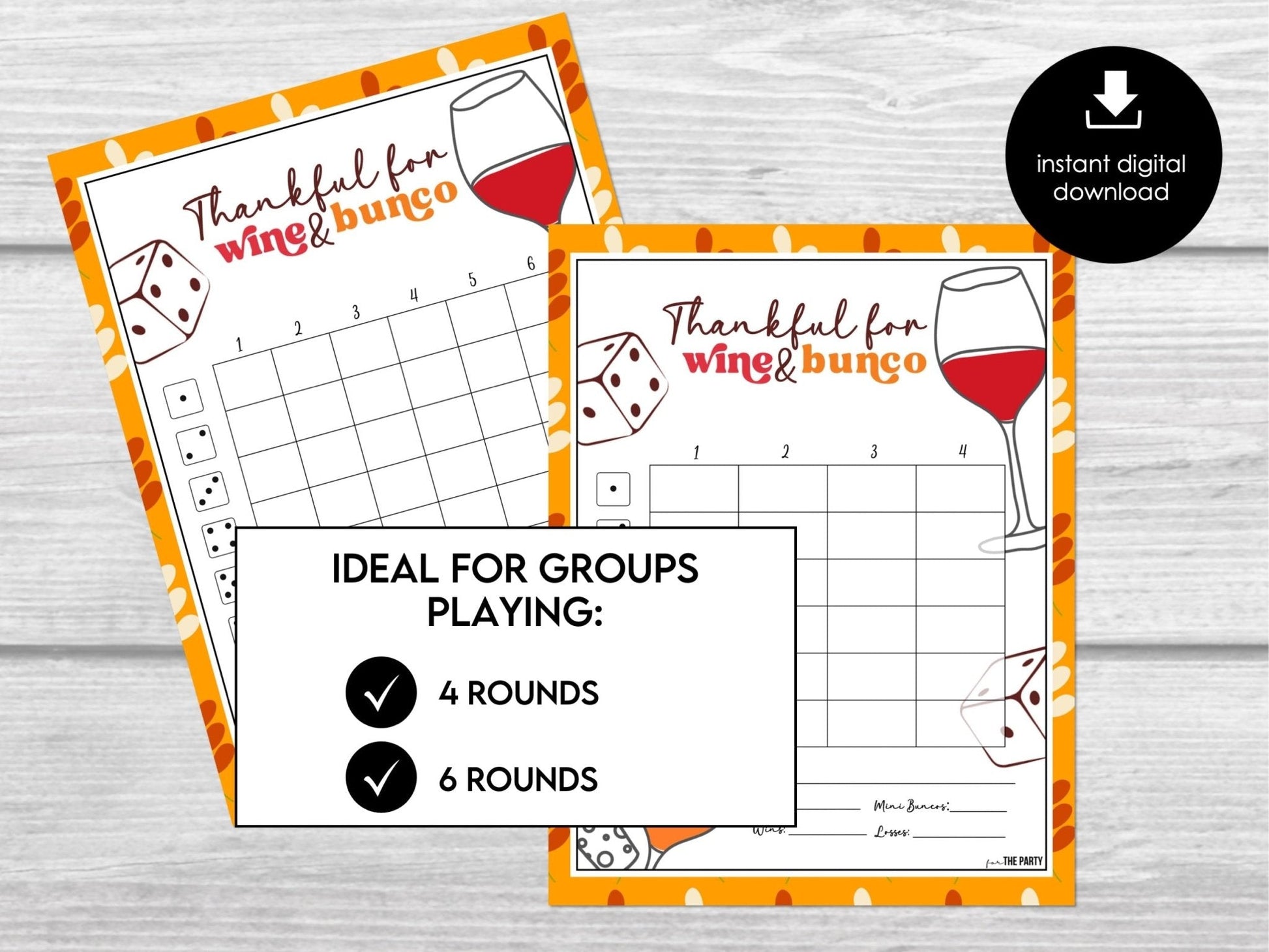Fall Bunco Score Cards, Wine & Bunco Party Score Sheets, Bunco Tally Sheet, Table Cards
