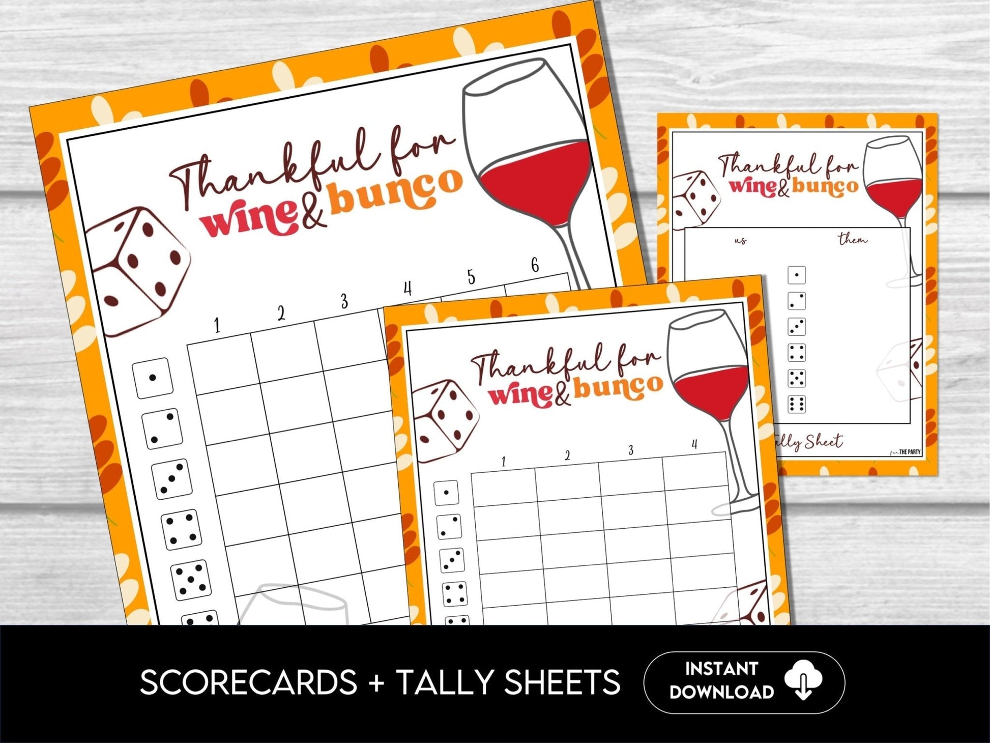 Fall Bunco Score Cards, Wine & Bunco Party Score Sheets, Bunco Tally Sheet, Table Cards