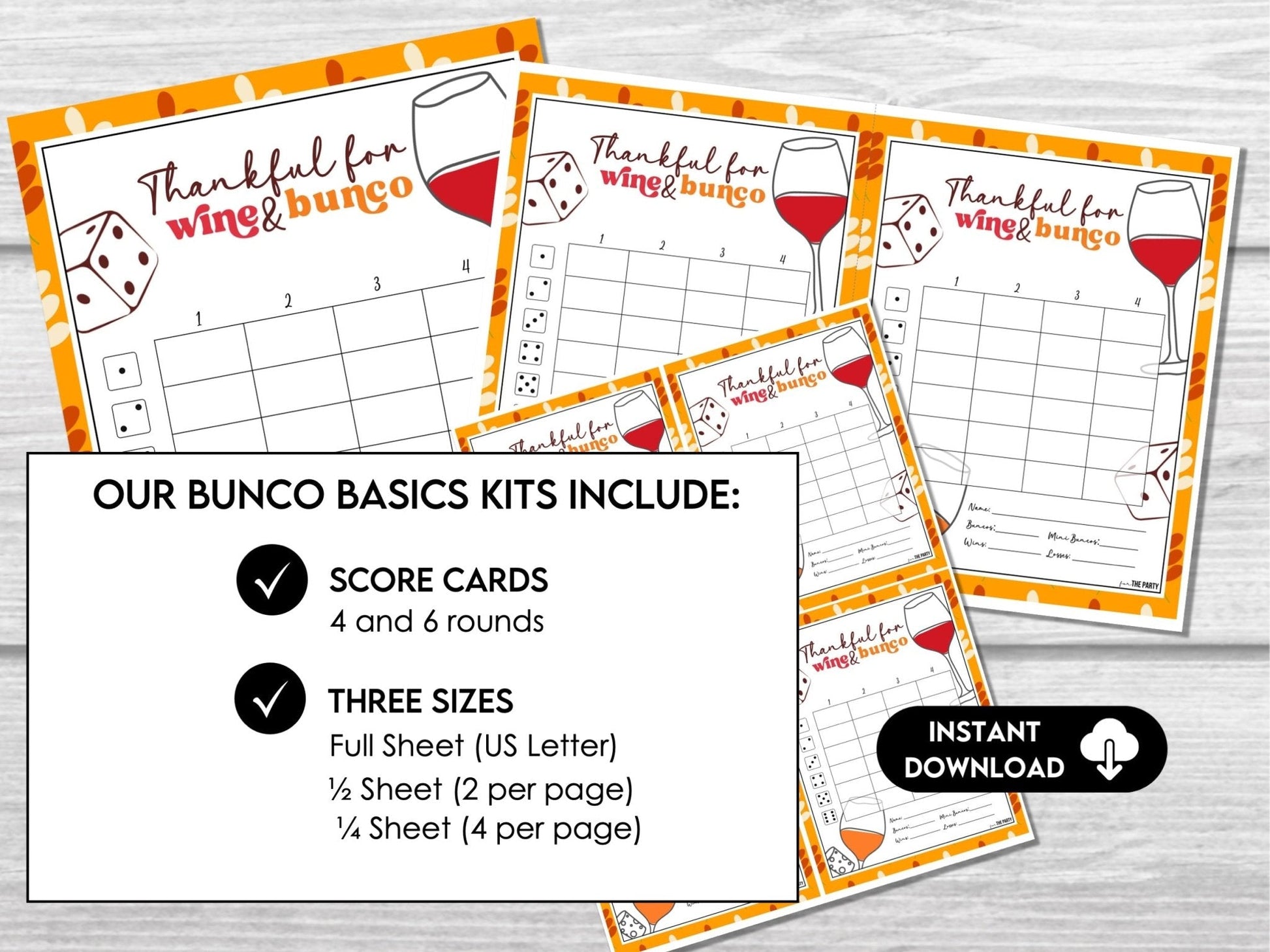 Fall Bunco Score Cards, Wine & Bunco Party Score Sheets, Bunco Tally Sheet, Table Cards