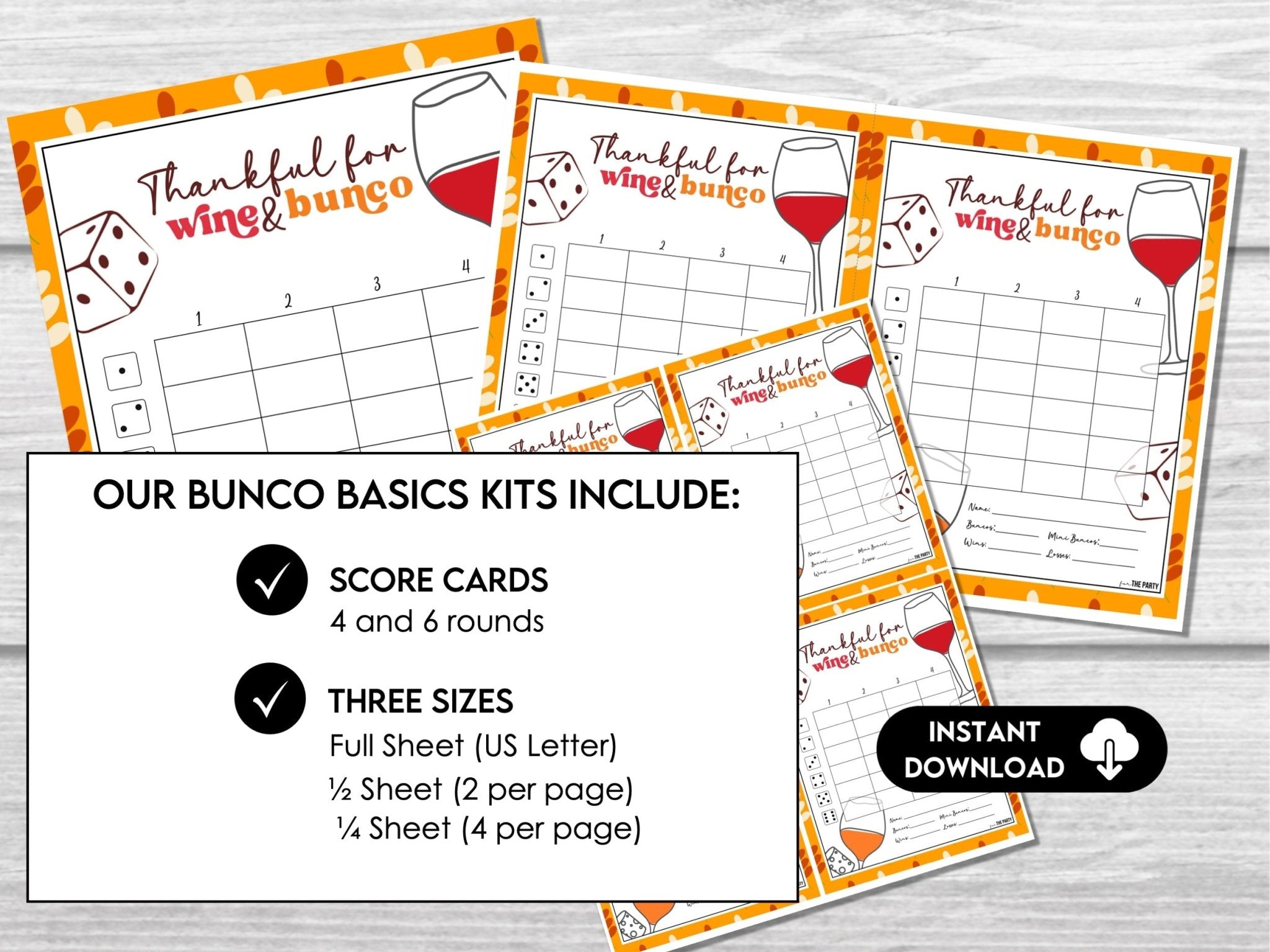 Fall Bunco Score Cards, Wine & Bunco Party Score Sheets, Bunco Tally Sheet, Table Cards