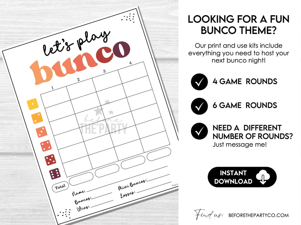 Fall Colors Bunco Score Cards, Autumn Bunco Score Sheets, FALL Bunco Invitation - Before The Party