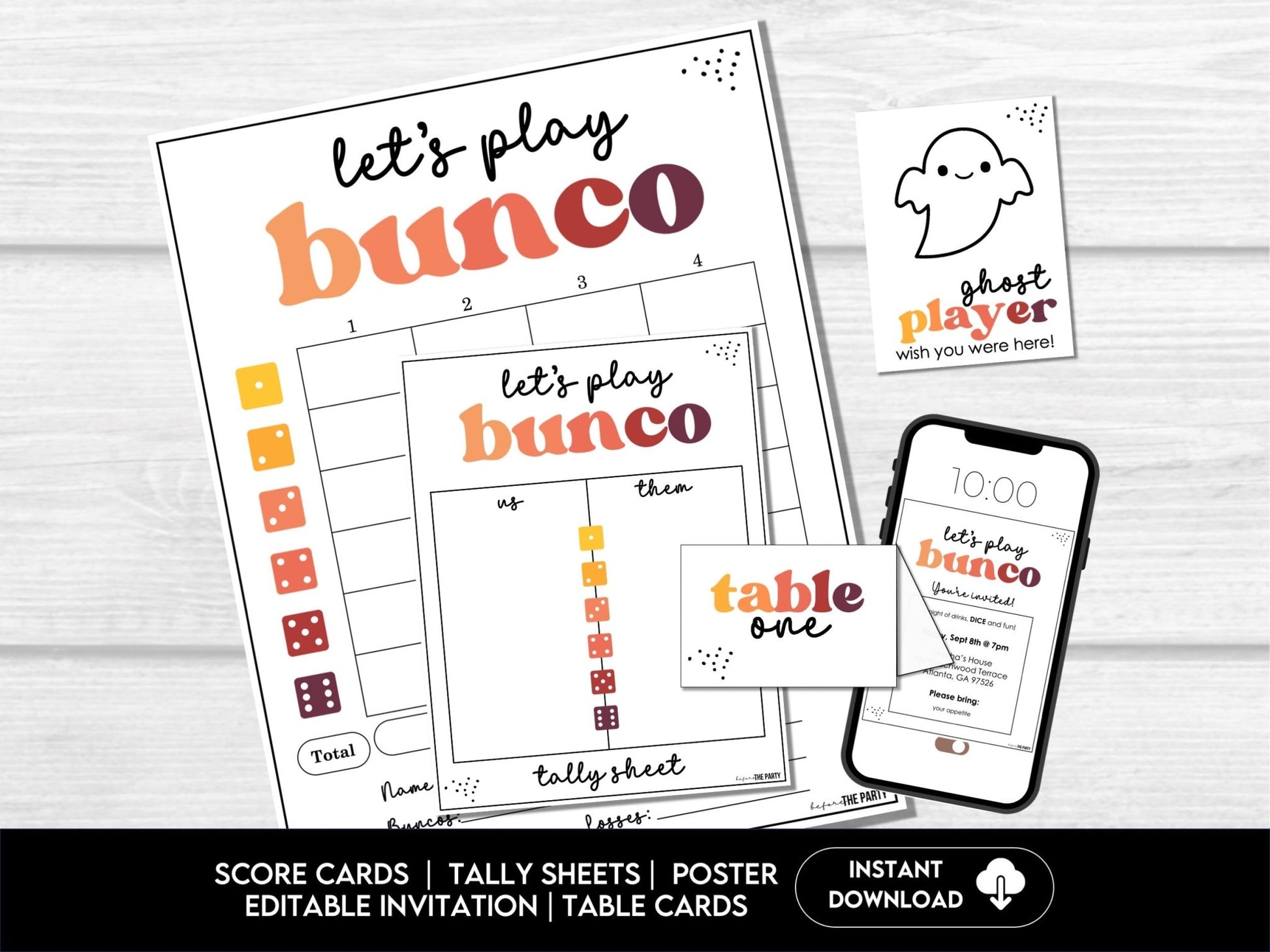 Fall Colors Bunco Score Cards, Autumn Bunco Score Sheets, FALL Bunco Invitation - Before The Party