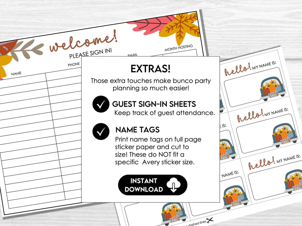 Fall VIBES Bunco Score Cards, Autumn Bunco Score Sheets, FALL Bunco Invitation, Pumpkin Theme - Before The Party