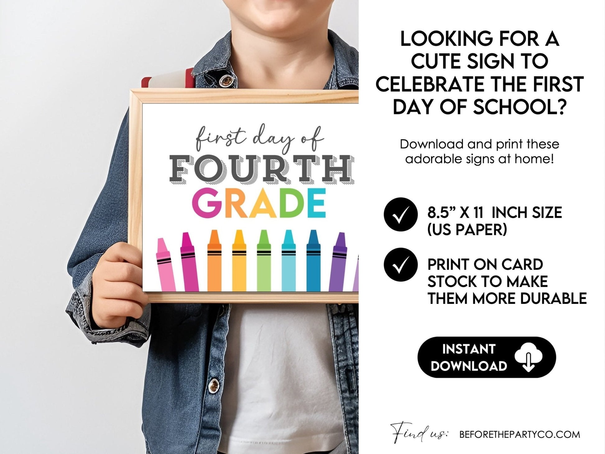 First Day Day of FOURTH Grade, Back to School School Signs for 4th Grade - Before The Party