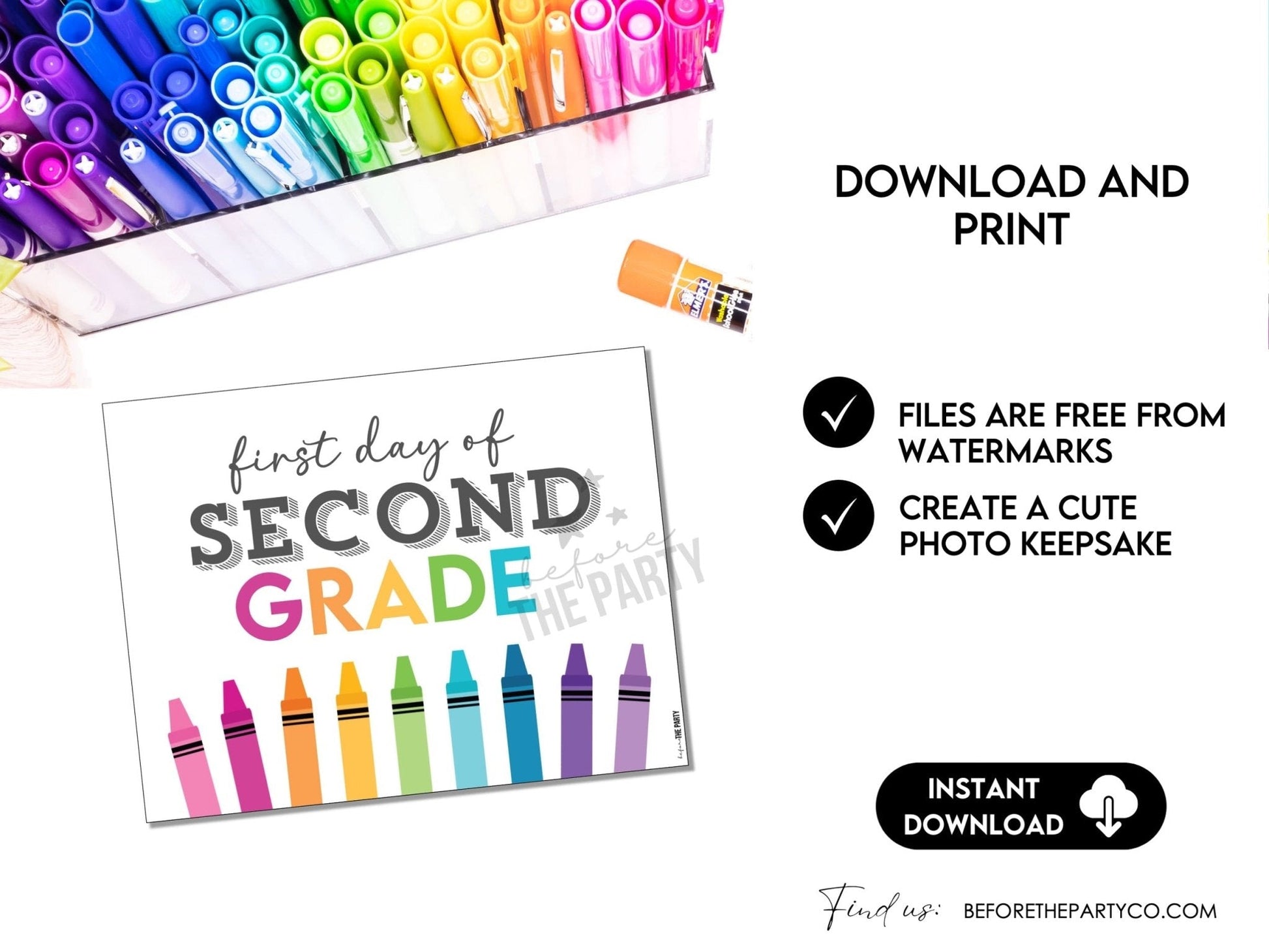 First Day Day of SECOND Grade, Back to School School Signs for 2nd Grade - Before The Party