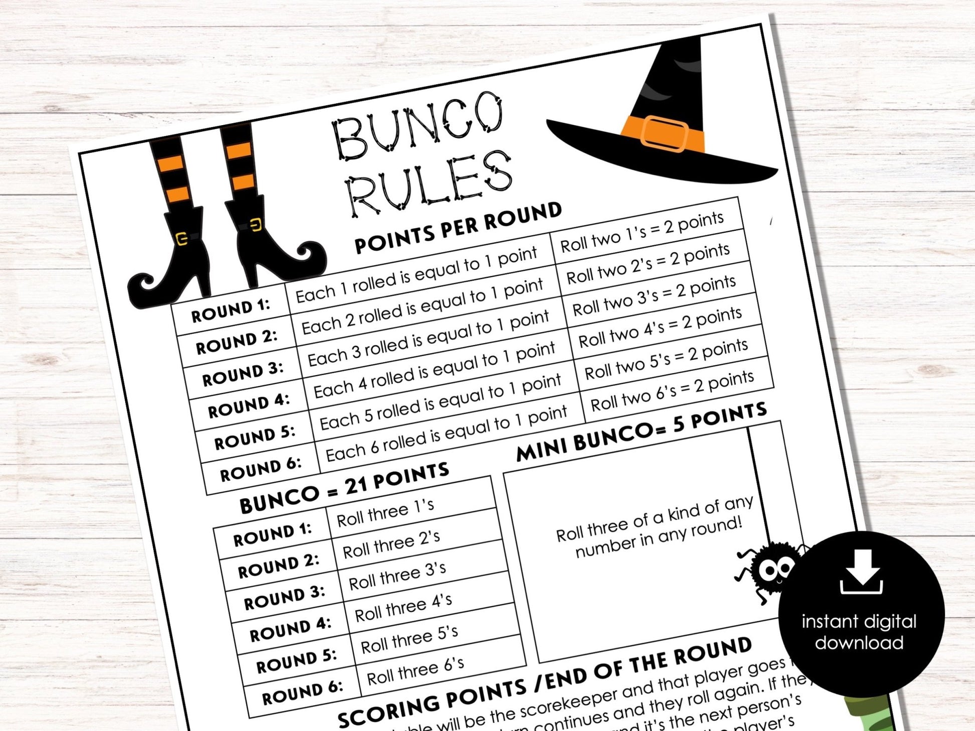 FREE Bunco Rules Cheat Sheet – Halloween Edition