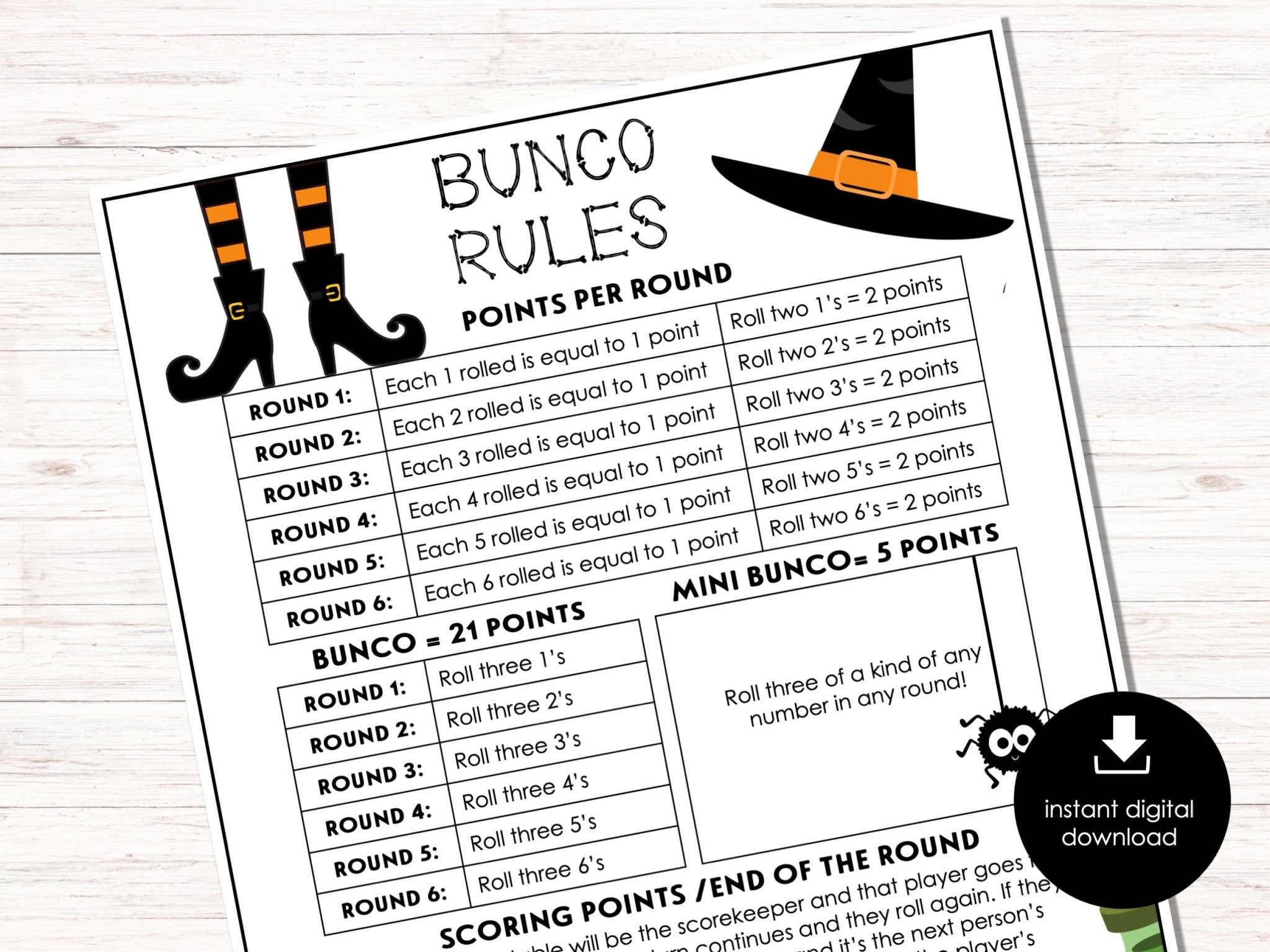 FREE Bunco Rules Cheat Sheet – Halloween Edition