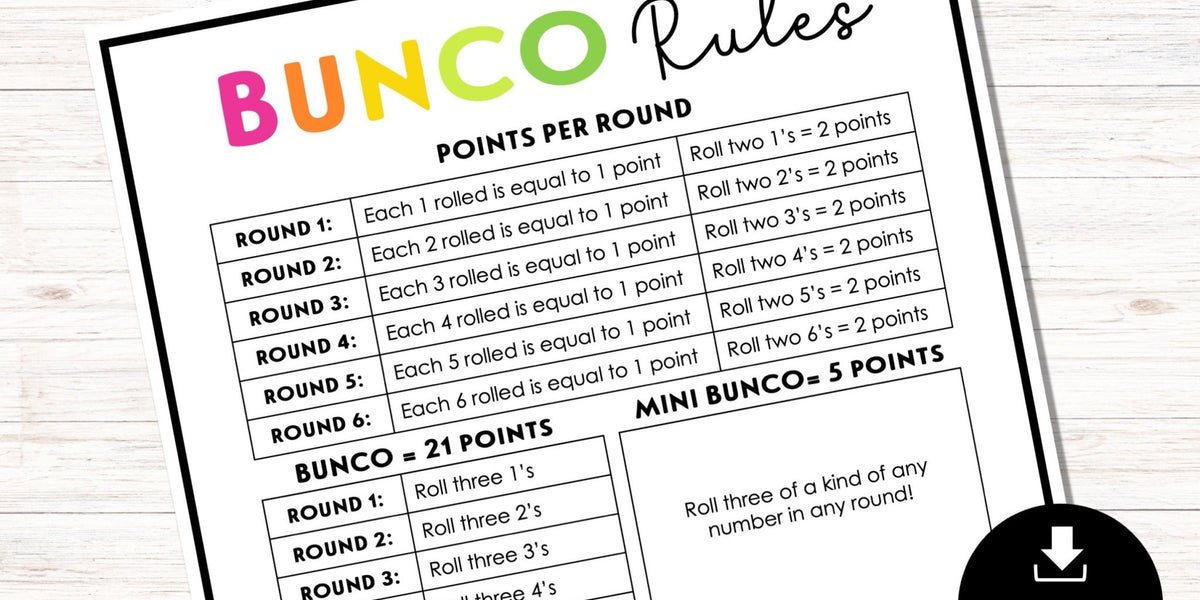 Free Simple Theme Bunco Rules Sheets Before The Party