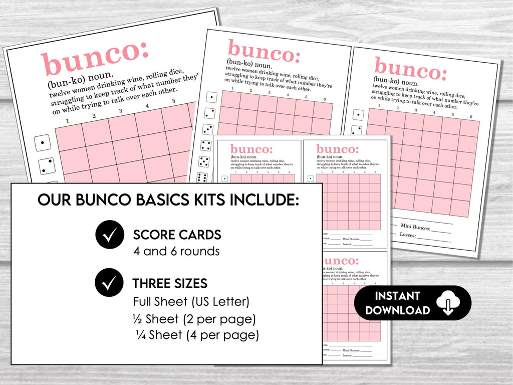 Funny Bunco Definition Scorecards for Bunco Night, includes Tally Sheets and Table Numbers - Before The Party