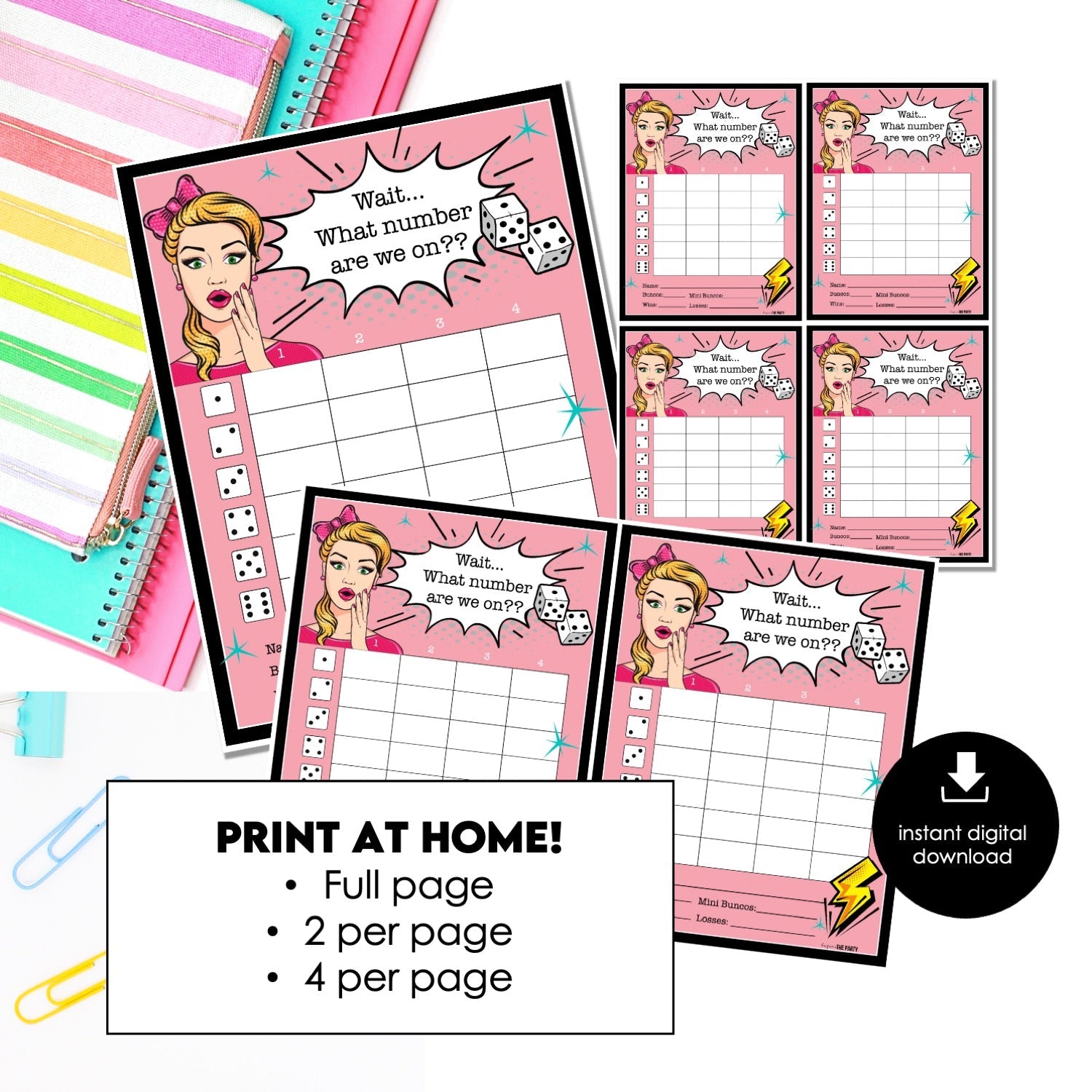 Fun Score Card Retro Pop Art Bunco Score Cards Printable – Before The Party