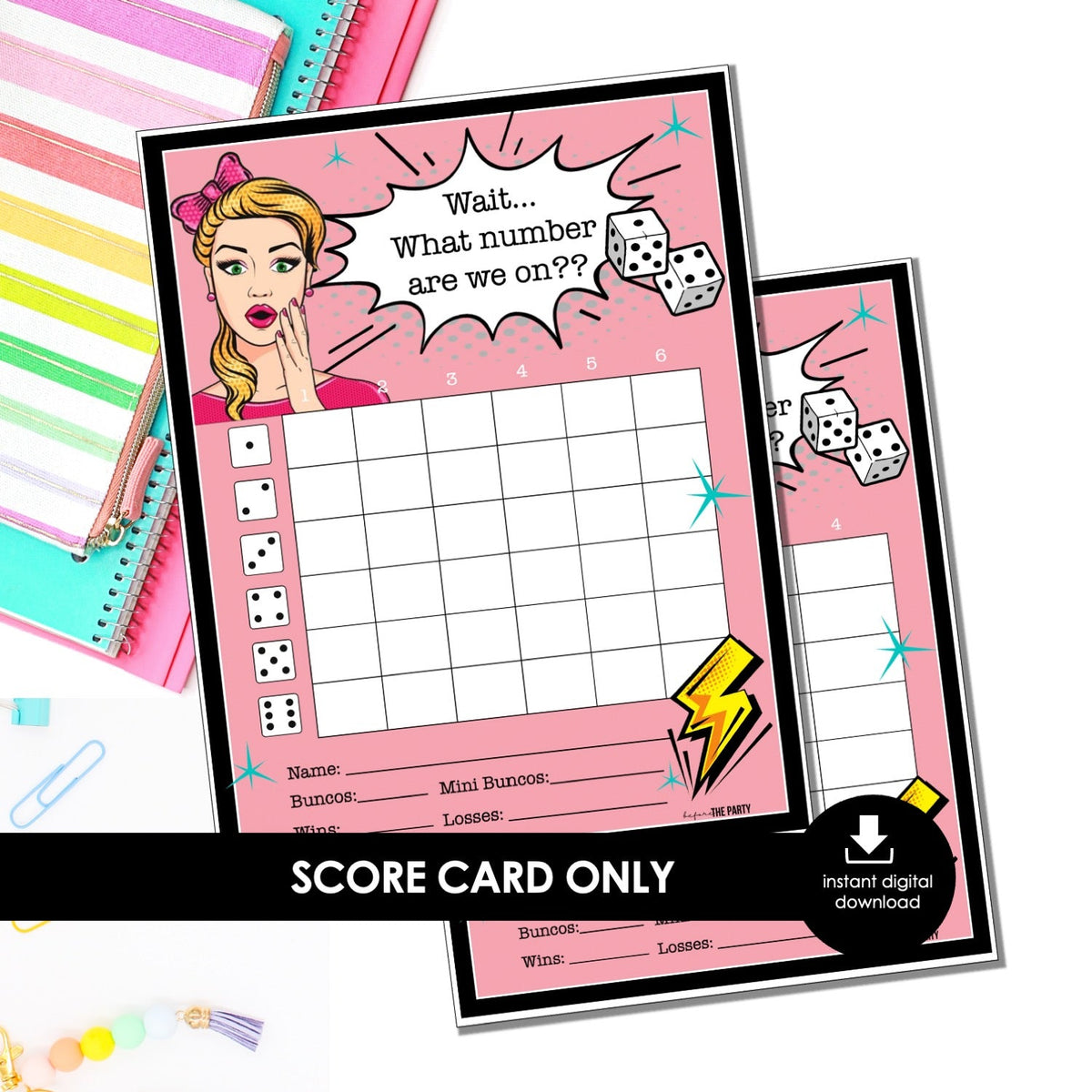 Fun Score Card Retro Pop Art Bunco Score Cards Printable – Before The Party