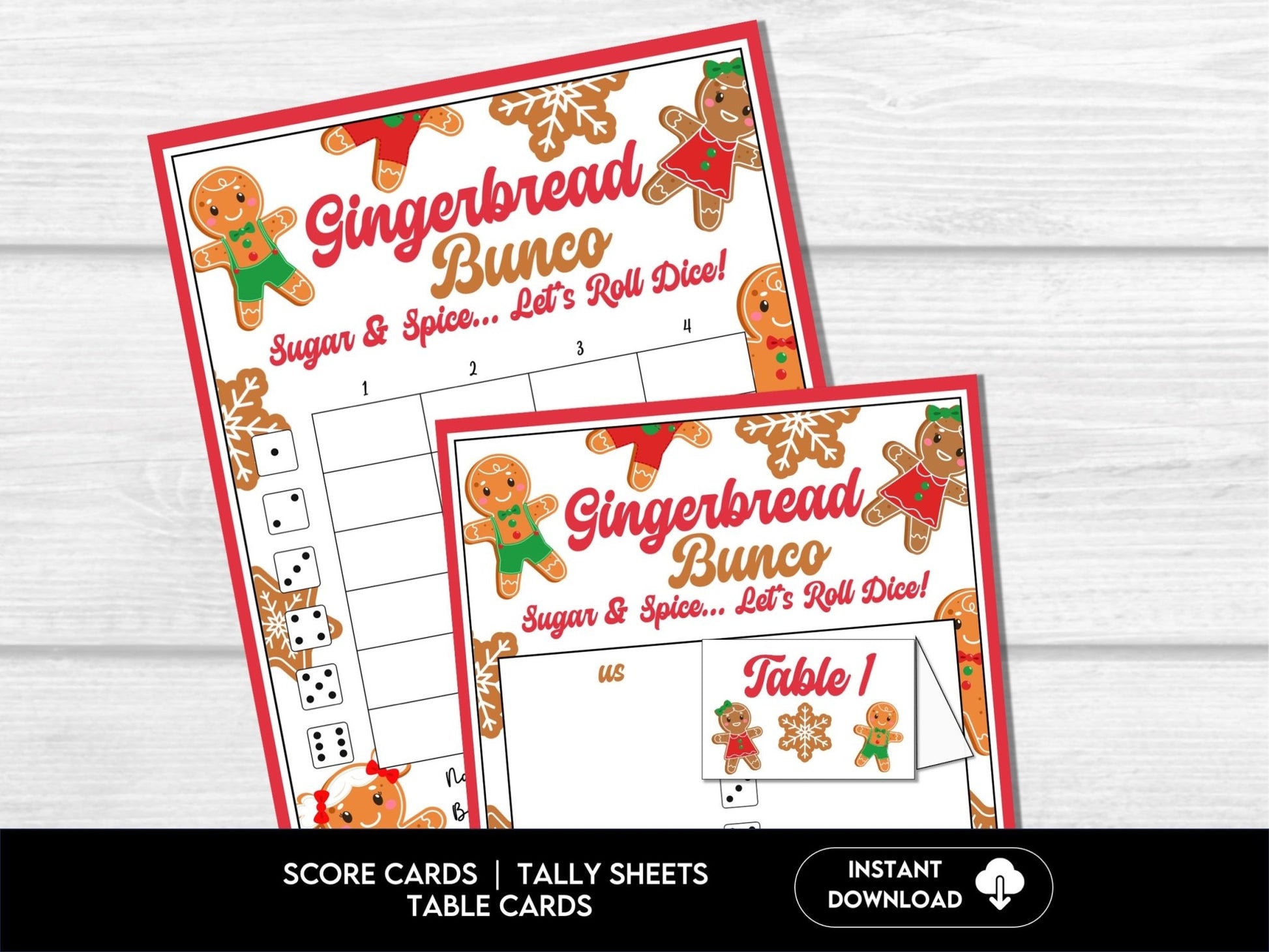 Gingerbread Bunco - Winter Bunco Score Cards, Tally Sheets, Table Cards
