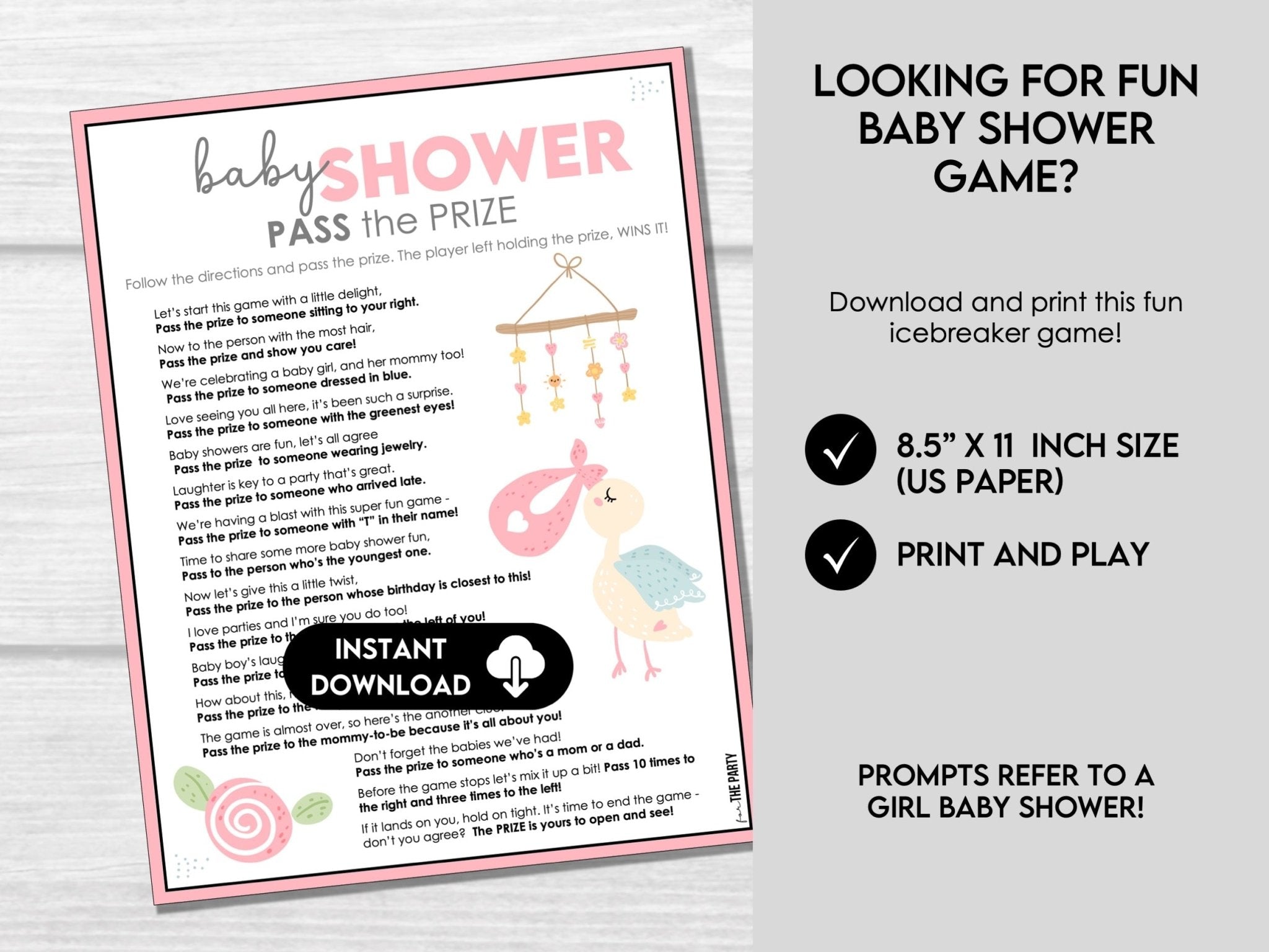 Girl Baby Shower Pass the Prize, Baby Shower Pass the Present Game
