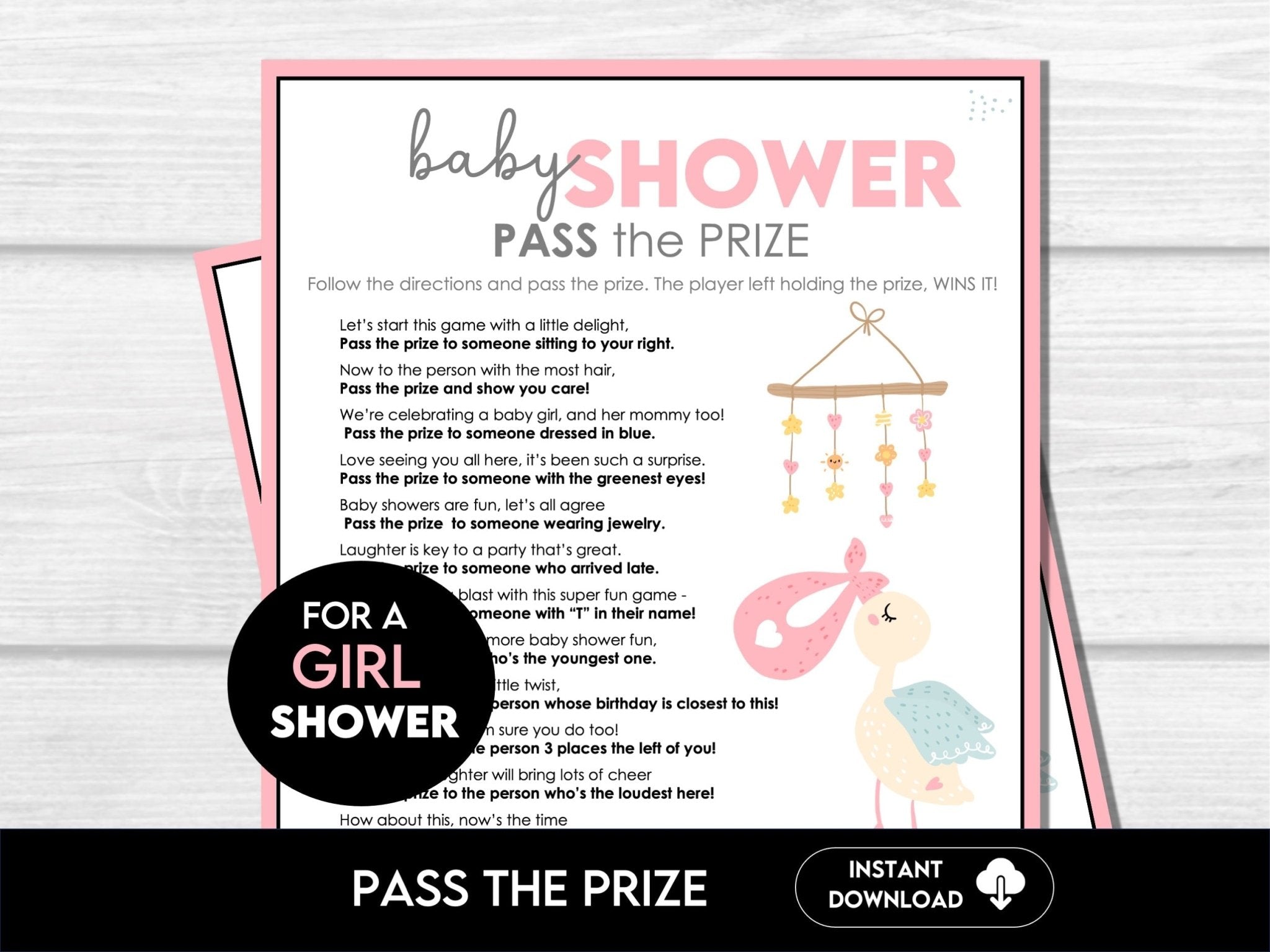 Girl Baby Shower Pass the Prize, Baby Shower Pass the Present Game