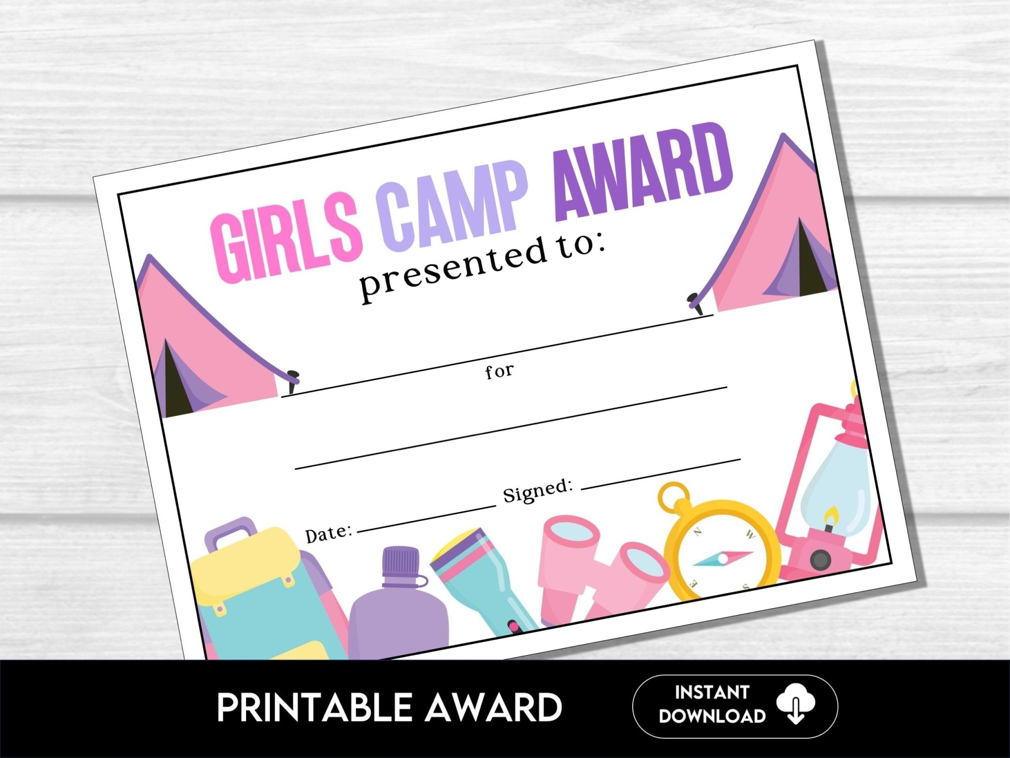 Girls Camp Awards, Summer Camp Certificate for Kids - Before The Party