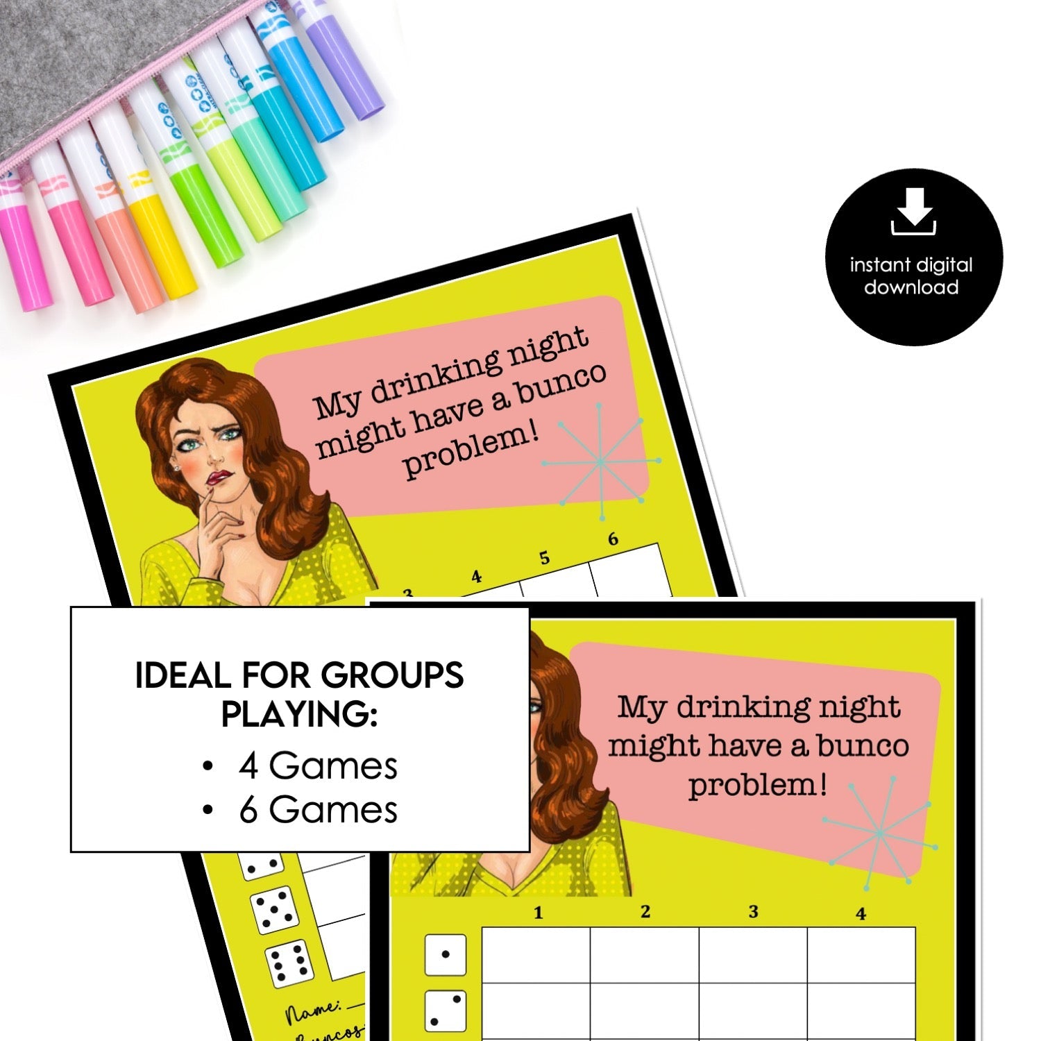 Girls Night Bunco Score Cards – Printable Drinking Game (Cards Only)