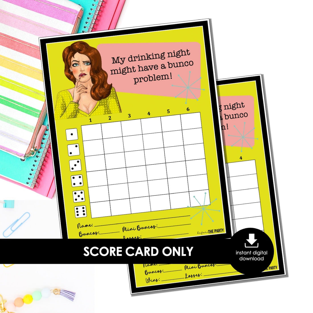 Girls Night Bunco Score Cards – Printable Drinking Game (Cards Only)