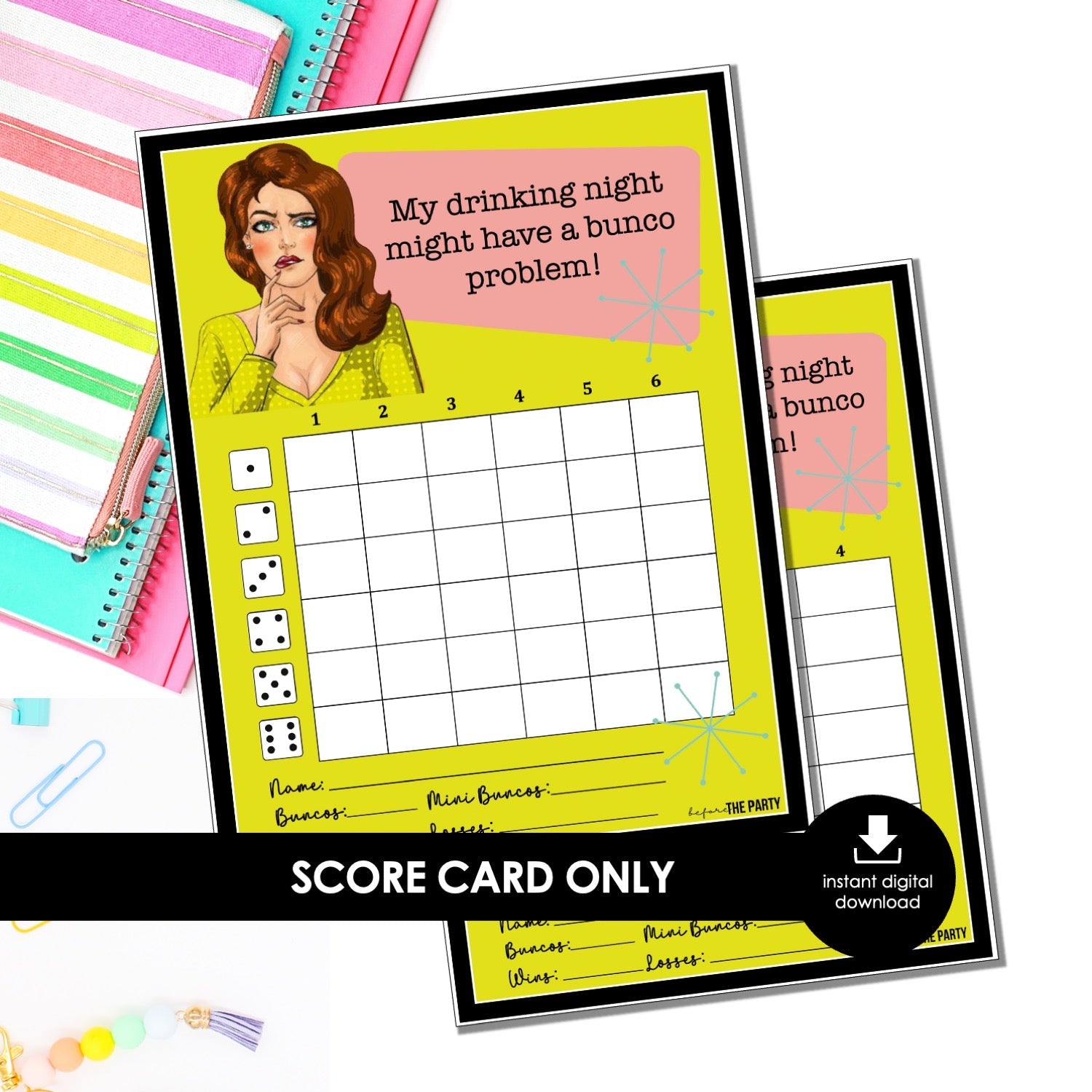 Girls Night Bunco Score Cards – Printable Drinking Game (Cards Only)