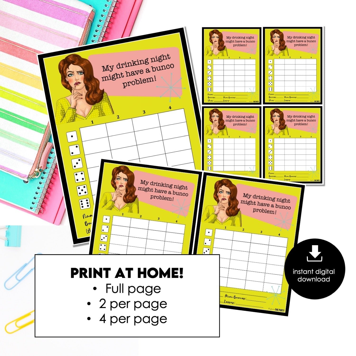 Girls Night Bunco Score Cards – Printable Drinking Game (Cards Only)