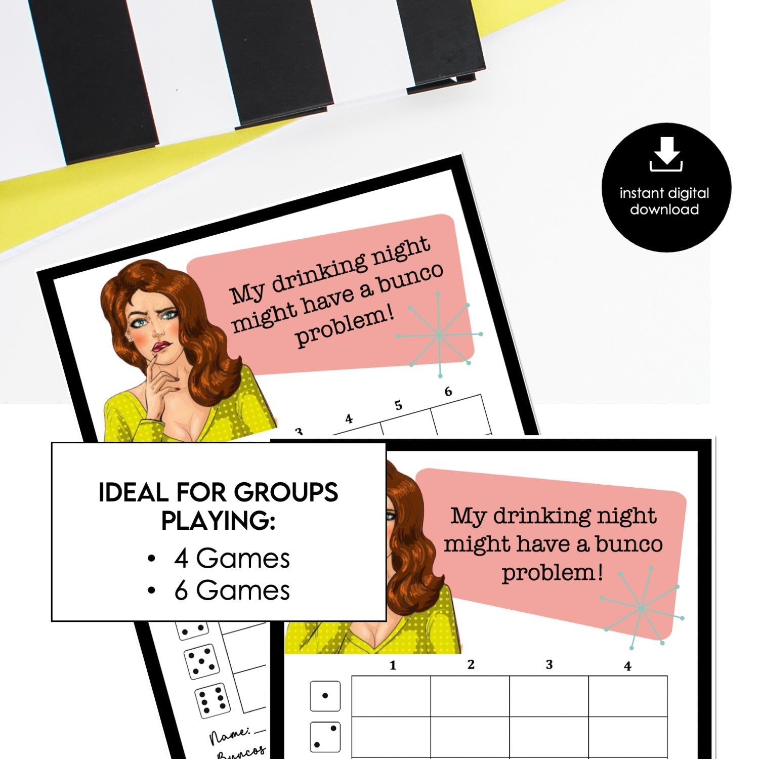 Girls Night Drinking Bunco Score Cards – Printable Instant Download (Cards Only)