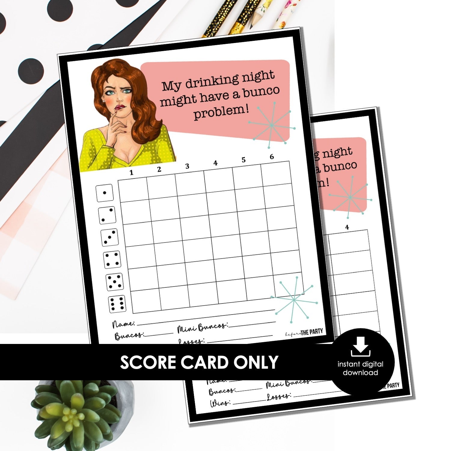 Girls Night Drinking Bunco Score Cards – Printable Instant Download (Cards Only)