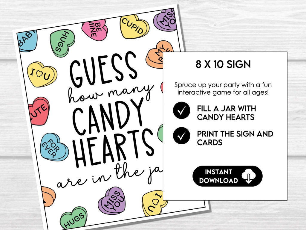 Guess How Many Candies Party Game, Valentine's Day Candy Game, Valentine's Candy Jar Party Guessing Game, Conversation Hearts Game - Before The Party
