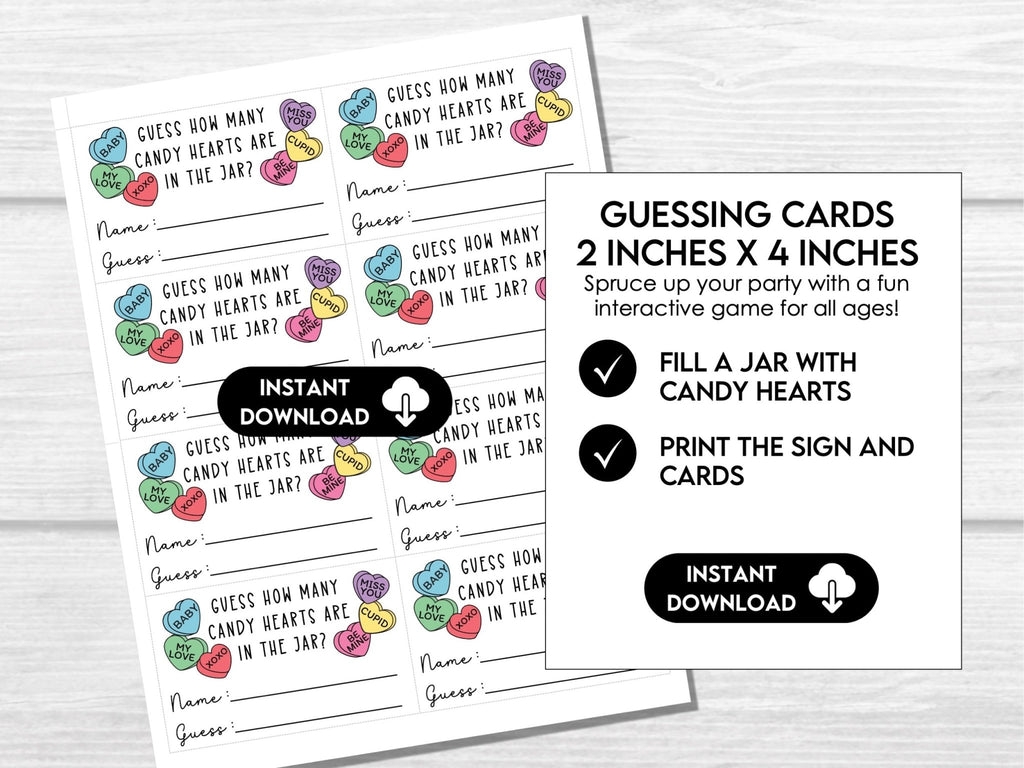Guess How Many Candies Party Game, Valentine's Day Candy Game, Valentine's Candy Jar Party Guessing Game, Conversation Hearts Game - Before The Party