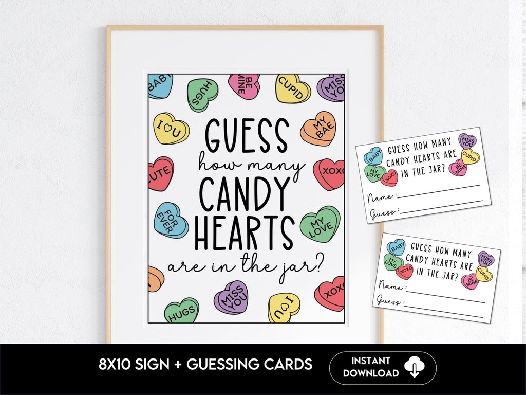 Guess How Many Candies Party Game, Valentine's Day Candy Game, Valentine's Candy Jar Party Guessing Game, Conversation Hearts Game - Before The Party