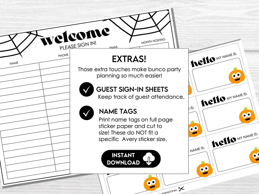 Halloween Bunco Score Card Set, Spooky Score Sheets, October, Bunco Invitation, - Before The Party