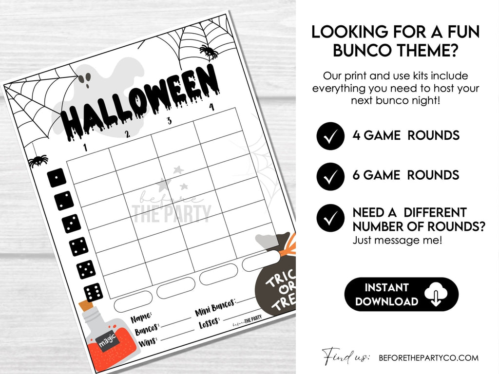 Halloween Bunco Score Cards, Bunco Printables, October Bunco Party Invitation, Tally Sheets - Before The Party