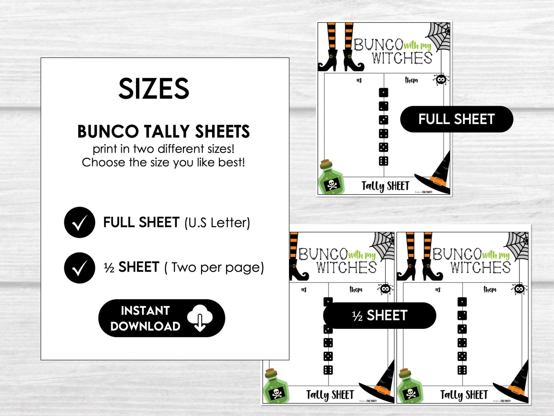 Halloween Bunco Score Cards, Bunco with my Witches Score Sheets, October Bunco