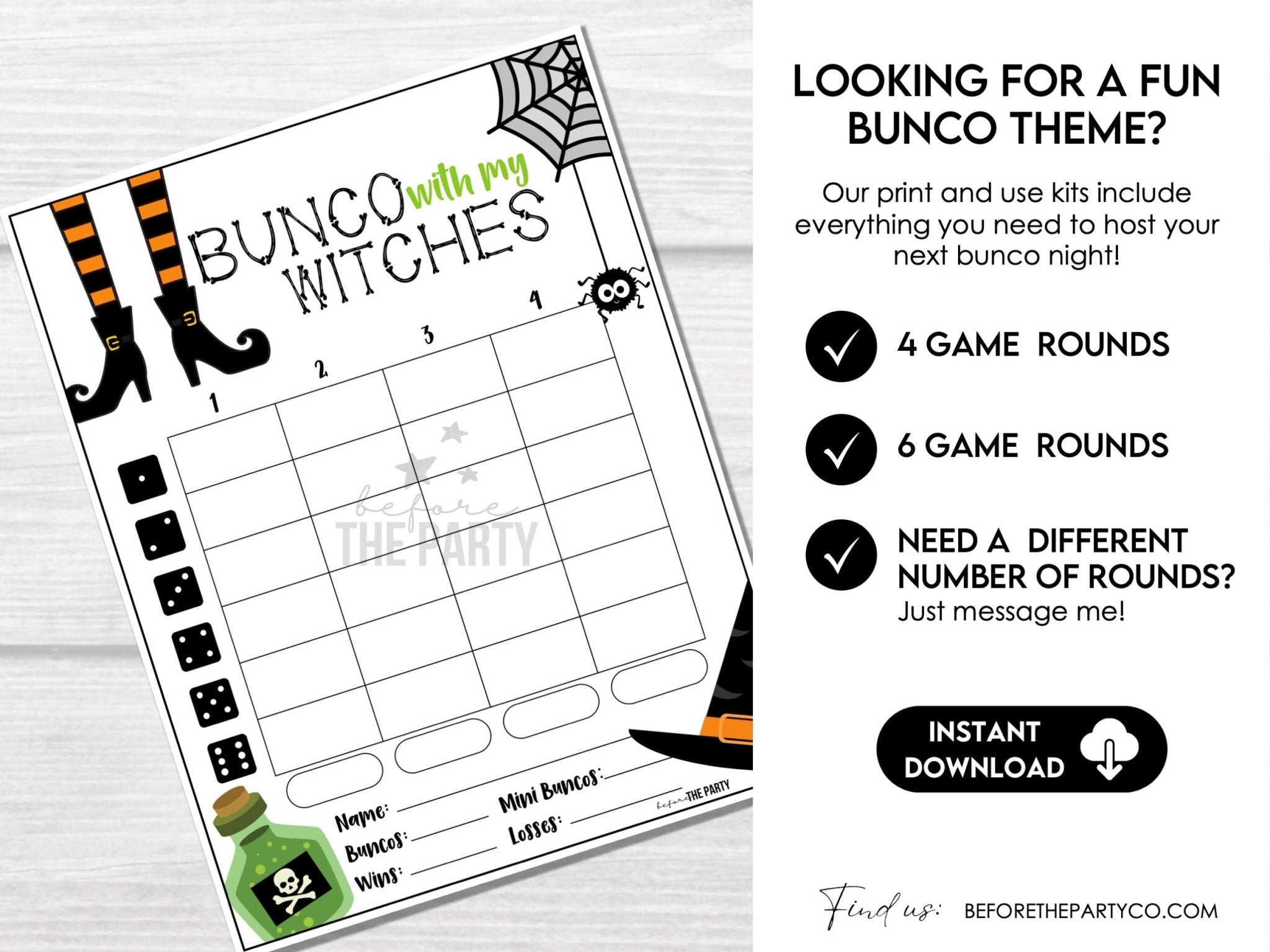 Halloween Bunco Score Cards, Bunco with my Witches Score Sheets, October Bunco