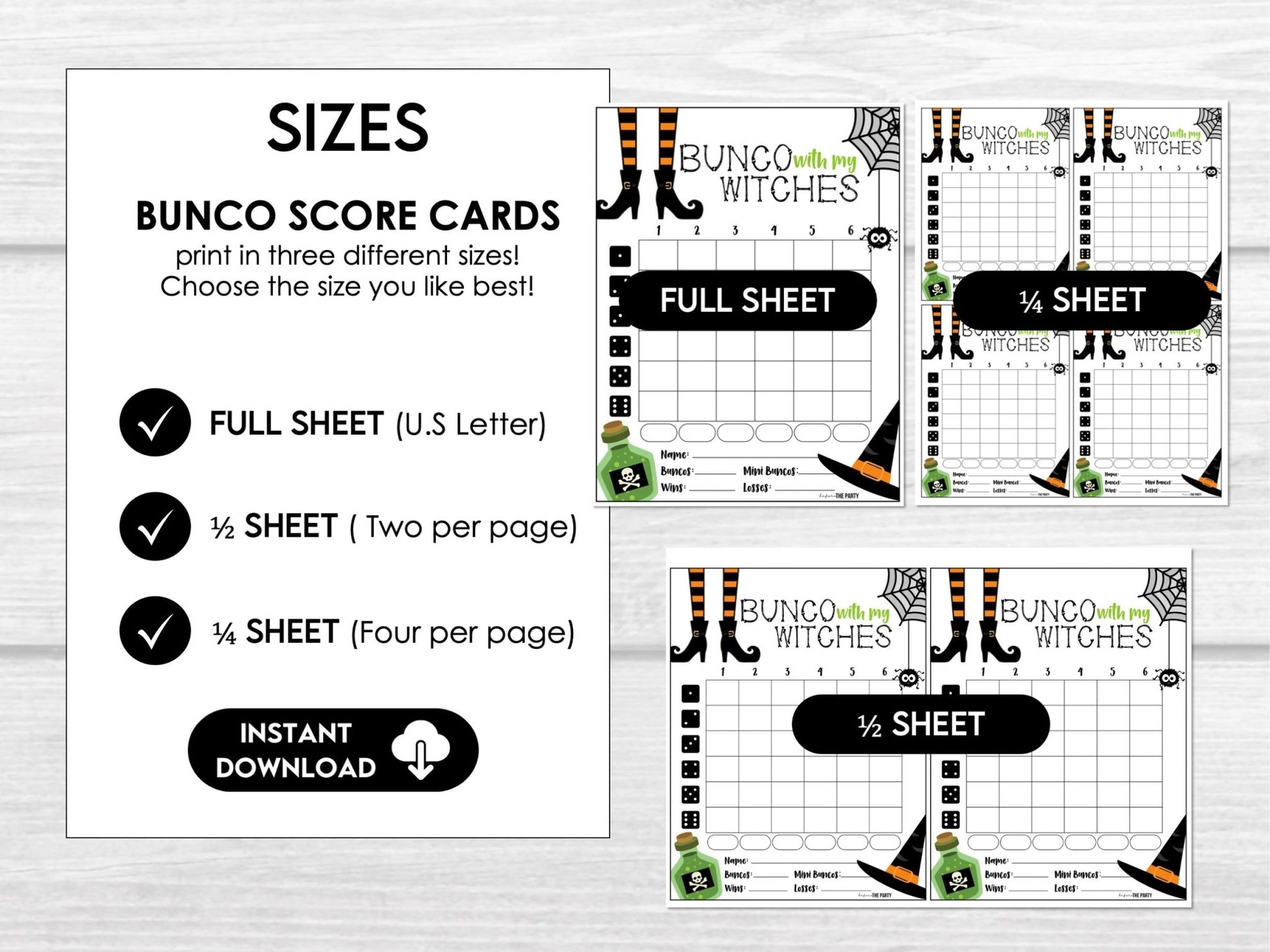Halloween Bunco Score Cards, Bunco with my Witches Score Sheets, October Bunco