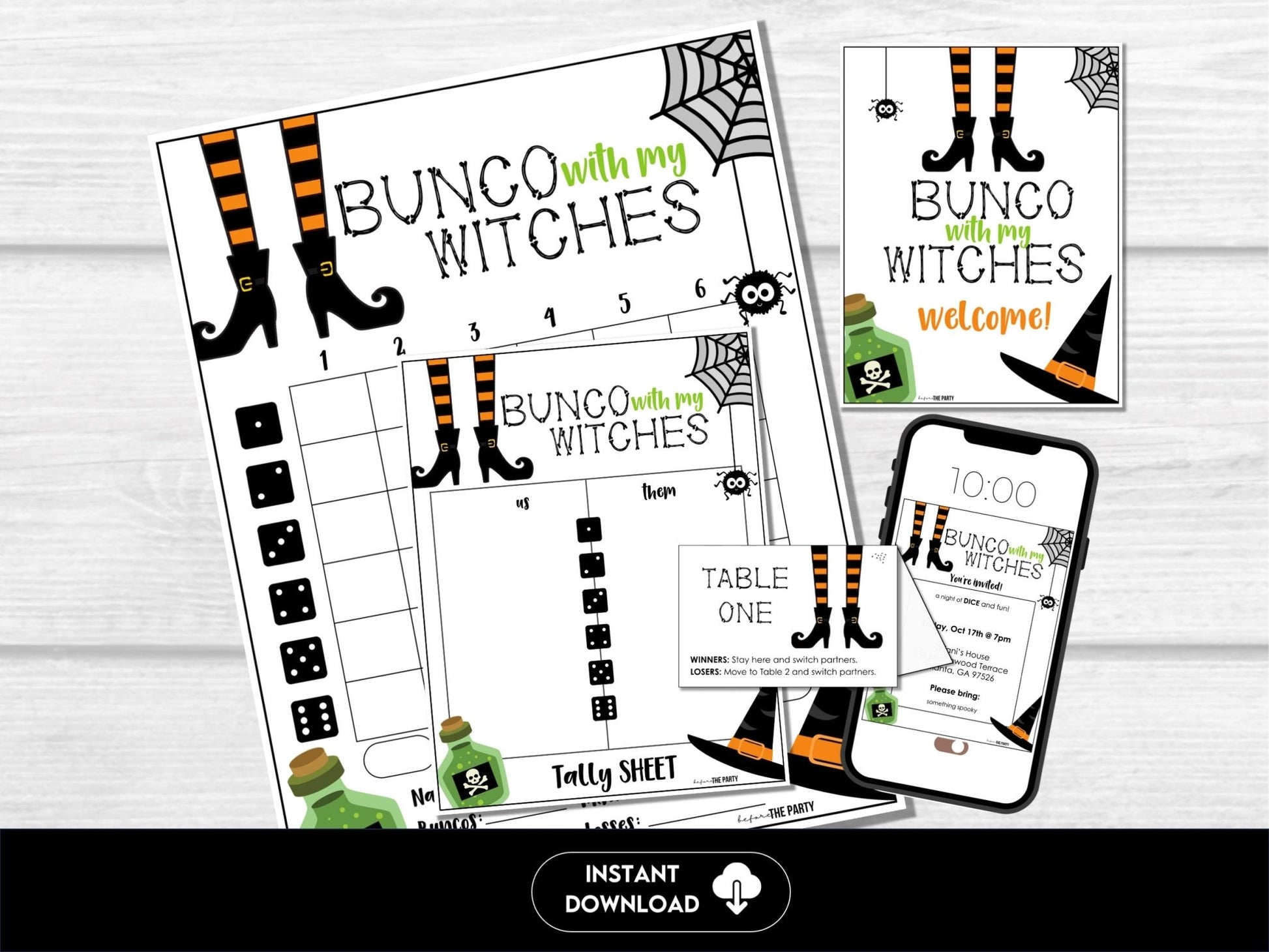Halloween Bunco Score Cards, Bunco with my Witches Score Sheets, October Bunco