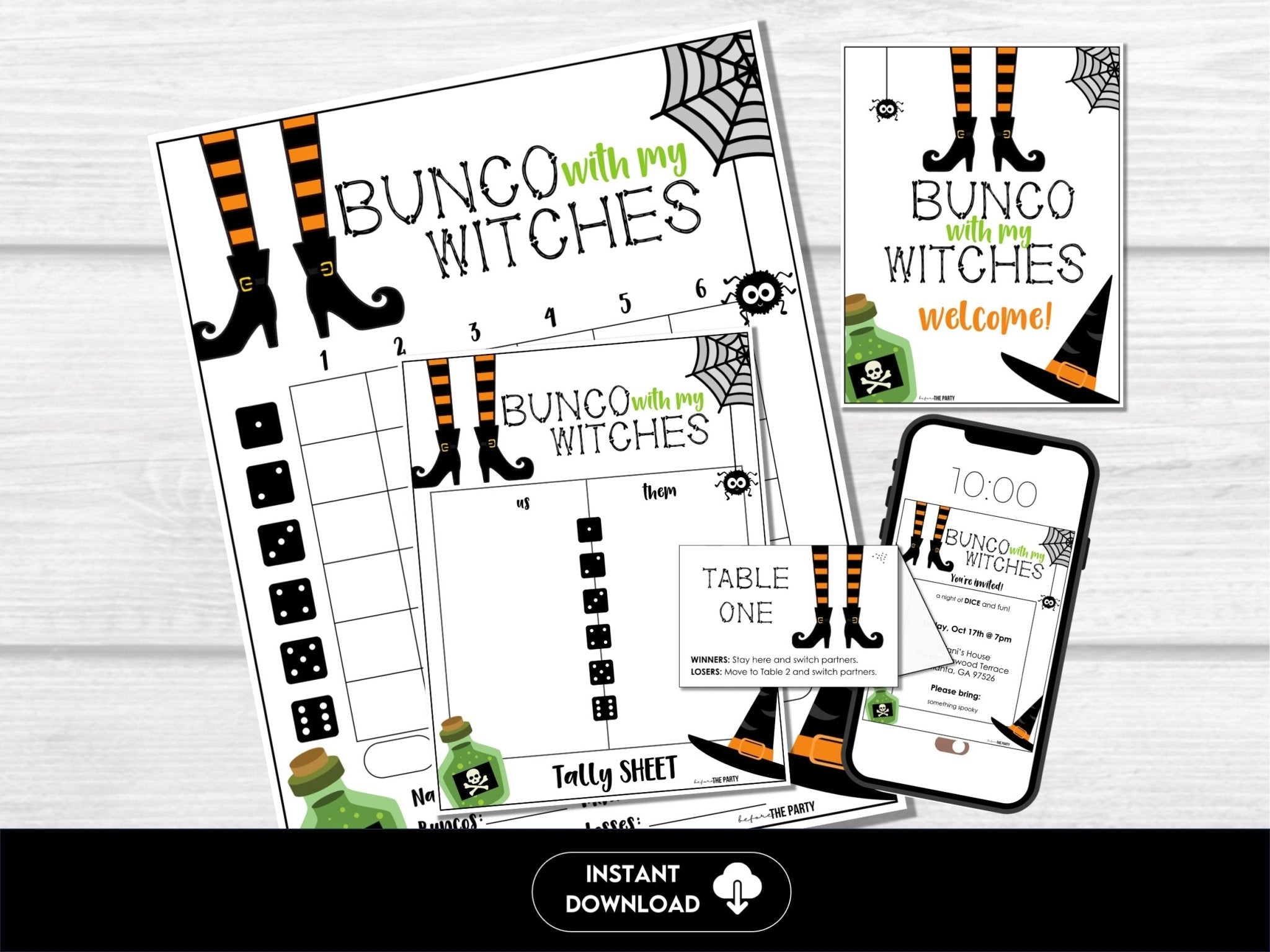 Halloween Bunco Score Cards, Bunco with my Witches Score Sheets, October Bunco
