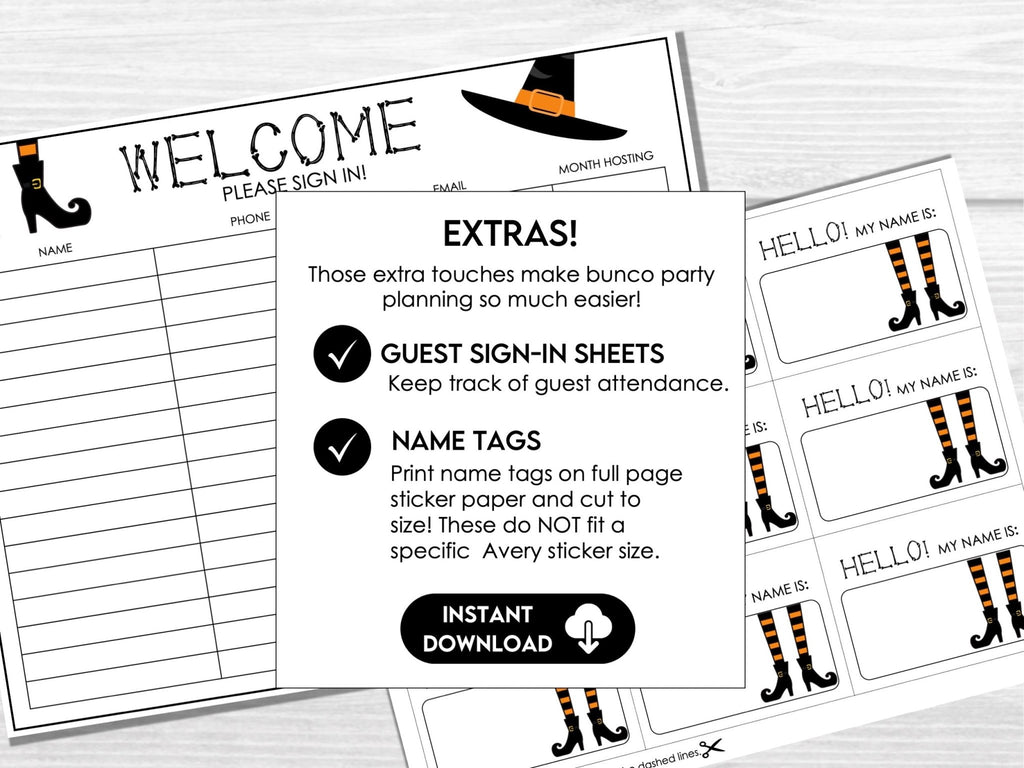 Halloween Bunco Score Cards, Bunco with my Witches Score Sheets, October Bunco - Before The Party