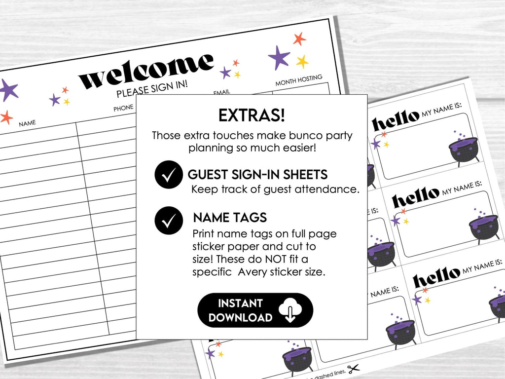 Halloween Bunco Score Cards, Hocus Pocus Score Sheets, October, Bunco Invitation, Halloween Theme - Before The Party