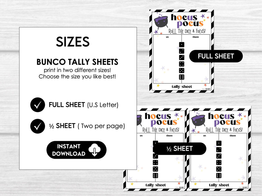 Halloween Bunco Score Cards, Hocus Pocus Score Sheets, October, Bunco Invitation, Halloween Theme - Before The Party