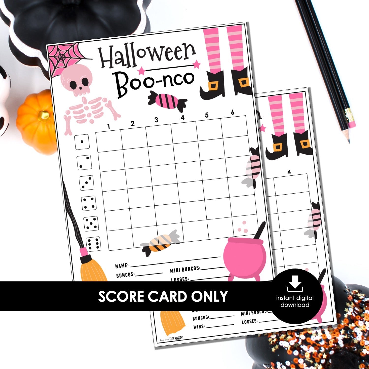 Halloween Bunco Score Cards – Pink Witch Printable Party Game (Cards Only)