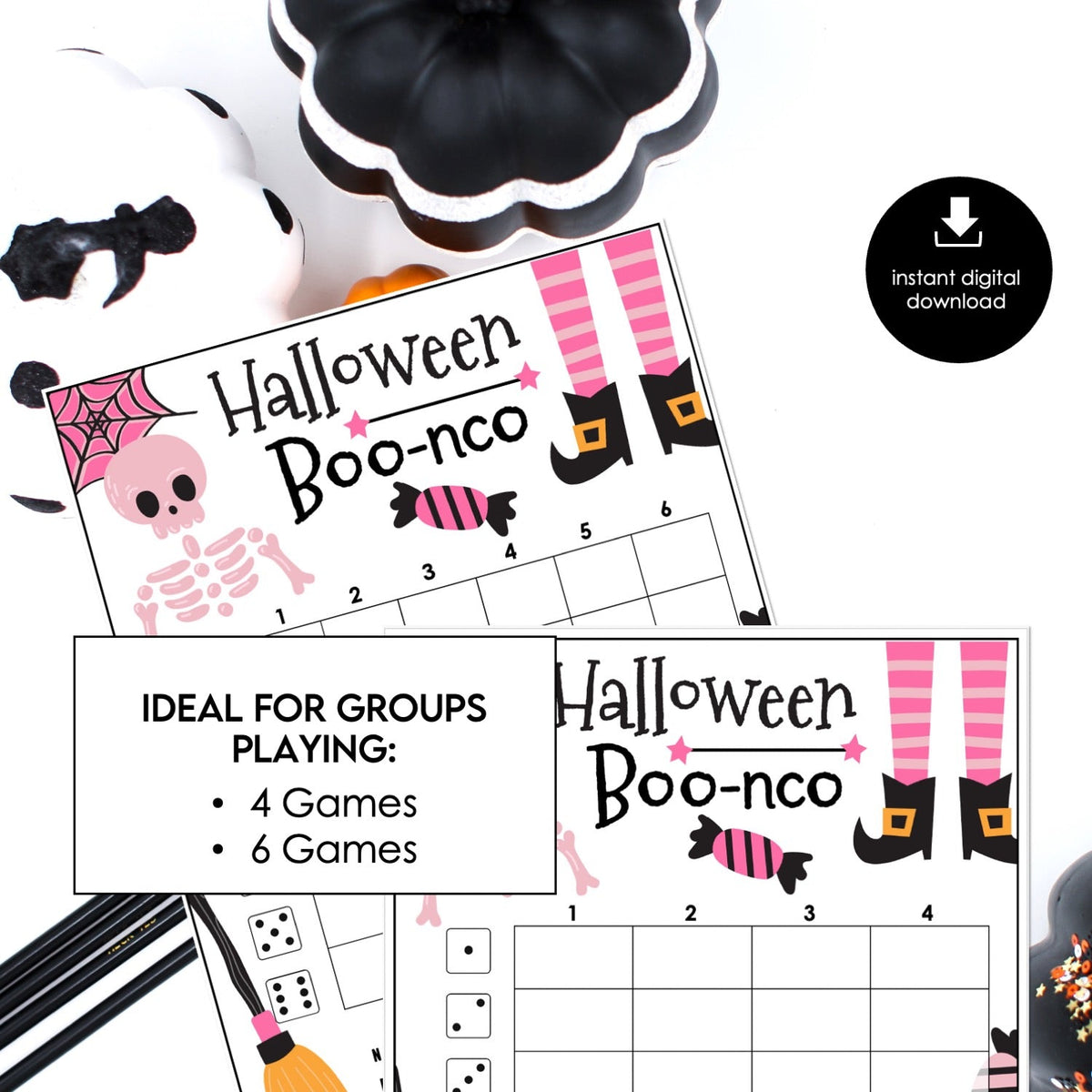 Halloween Bunco Score Cards – Pink Witch Printable Party Game (Cards Only)